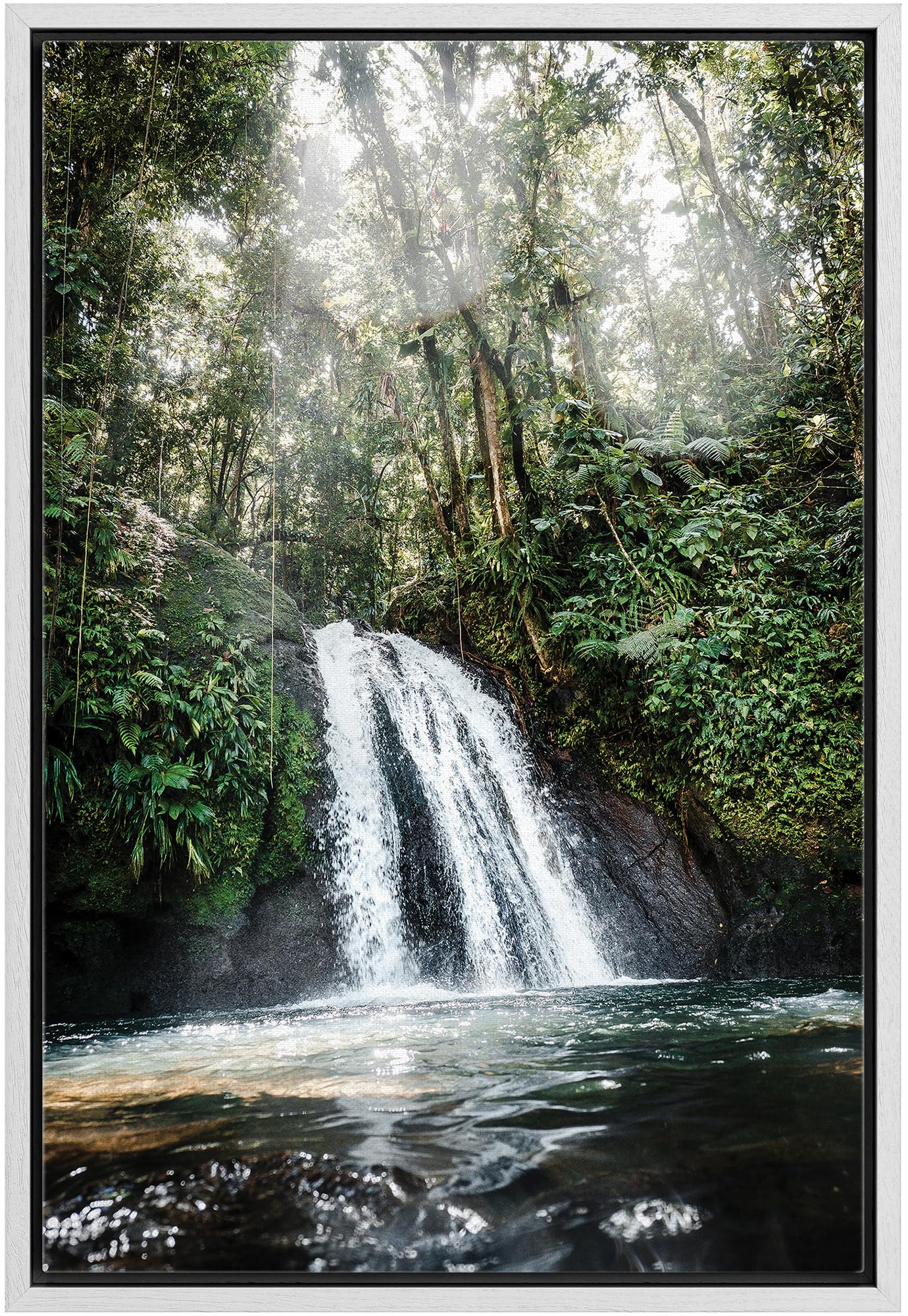 Wall26 Framed Canvas Print Wall Art Waterfall Forest Landscape In Sunlight Nature Wilderness Photography Modern Rustic Scenic Mu