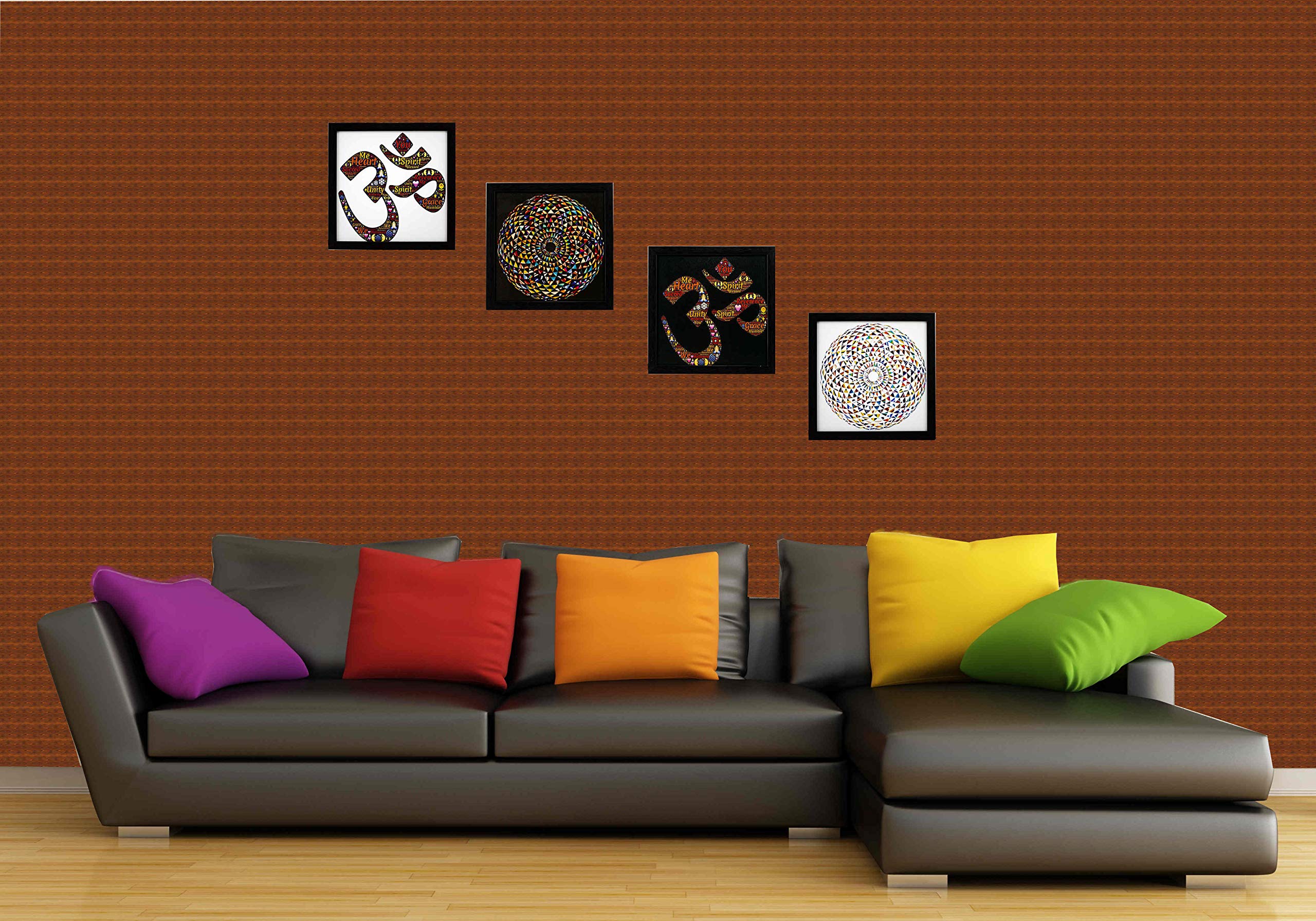 Indianara 4 Piece Set of Framed Wall Hanging OM MANDALA Decor Art Prints (1494) 9 inch X 9 inch Without Glass