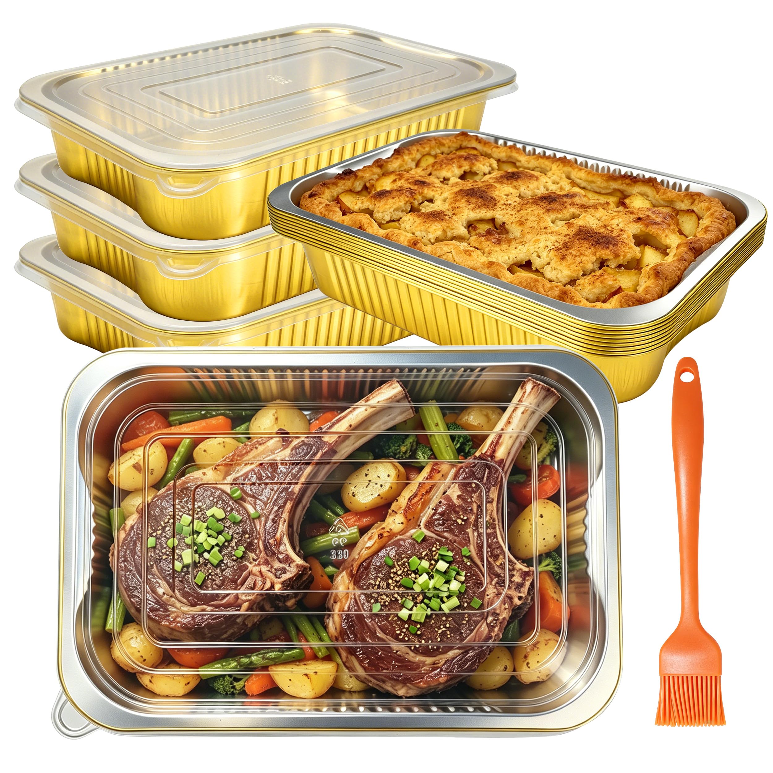 NPLUX 118oz Aluminum Pans with Lids, 9x13in 10 Pack Gold for Food Container
