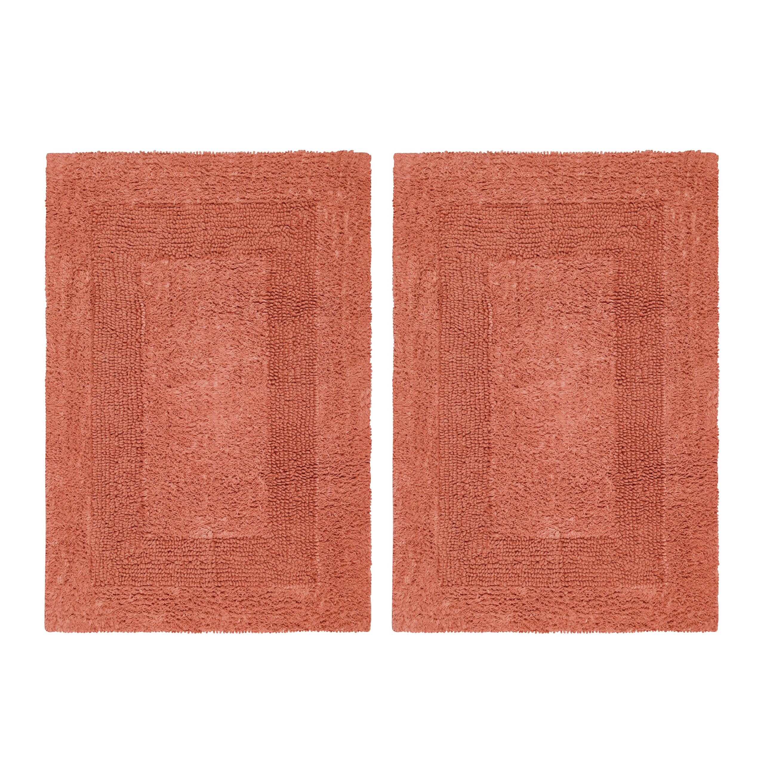 Cotton Craft Luxurious Bath Mat Rug - Set Of 2 Reversible Heavyweight Step Out Bath Mats For Bathroom Floor, Tub And Shower - Pu