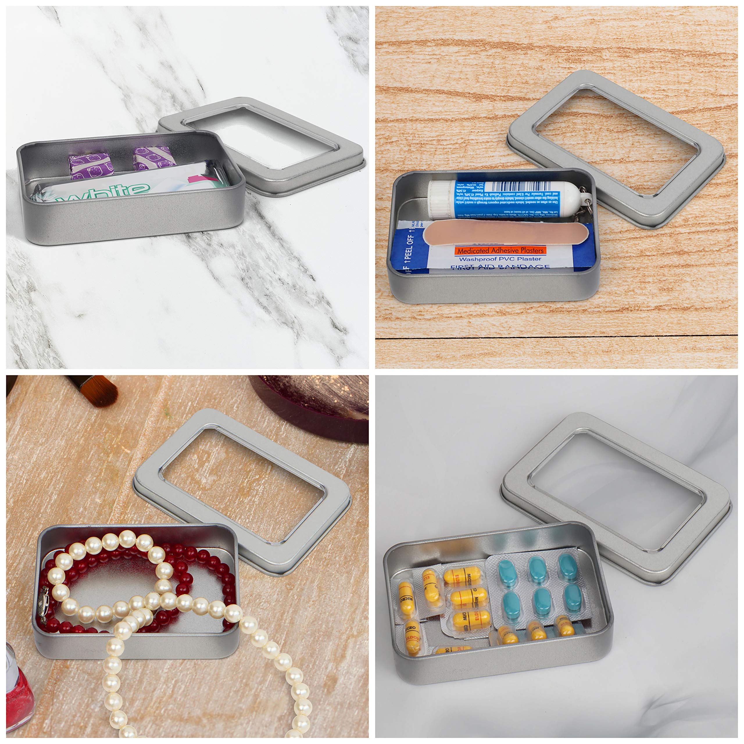 Kurtzy Silver Metal Storage Tin Box With Lid (10 Pack) - 9 X 6.3 X 1.8Cm / 3.54 X 2.48 X 0.71 Inches - Small & Portable Non-Hing