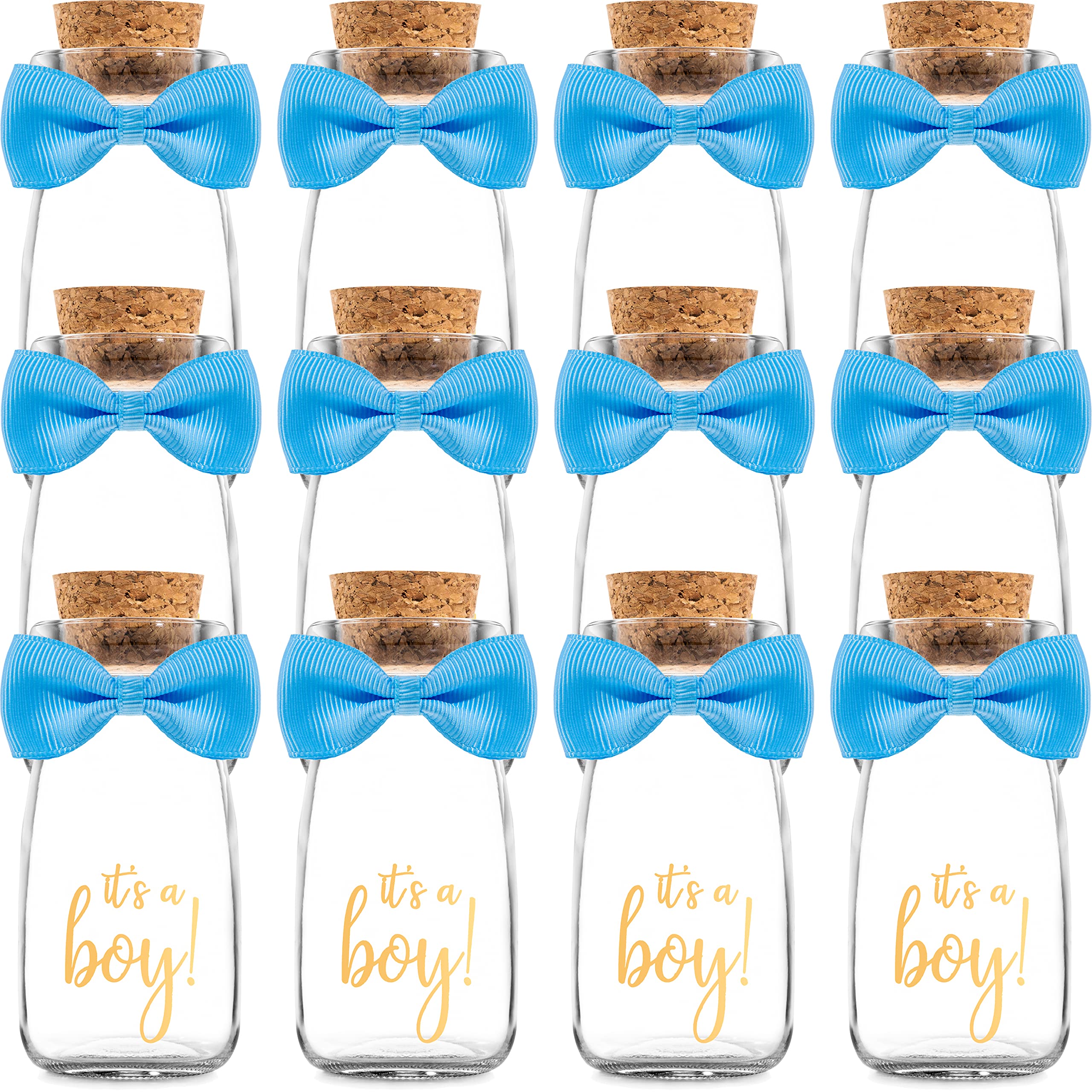 Ethisa 12 Pack It'S A Boy Milk Glass Bottles With Ribbons And Stickers - Vintage Baby Shower Favors For Guests And Table Centerp