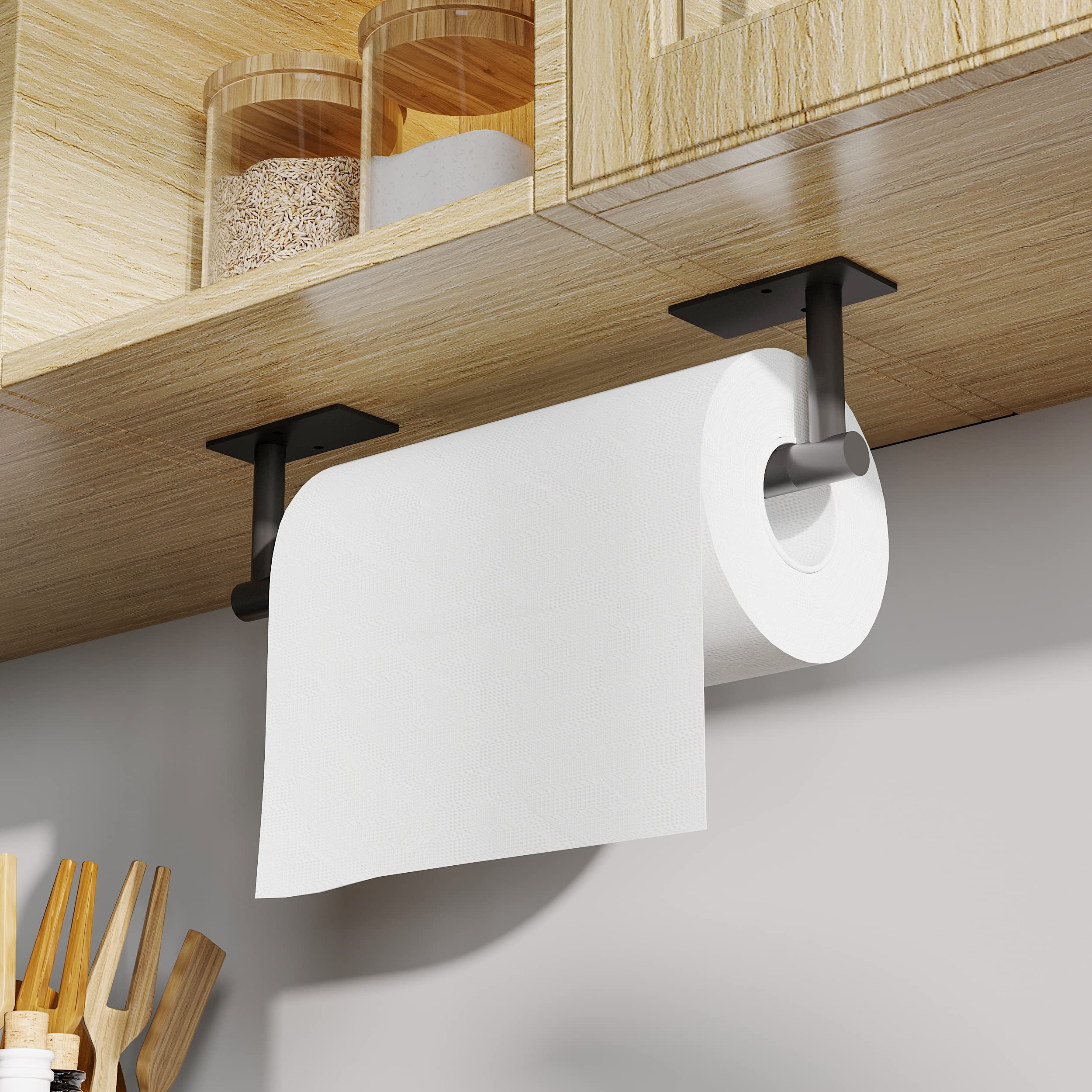 Rarxtr Paper Towel Holder Black, Under Cabinet Paper Towel Holder For Kitchen, Adhesive Paper Towel Roll Rack For Bathroom Towel
