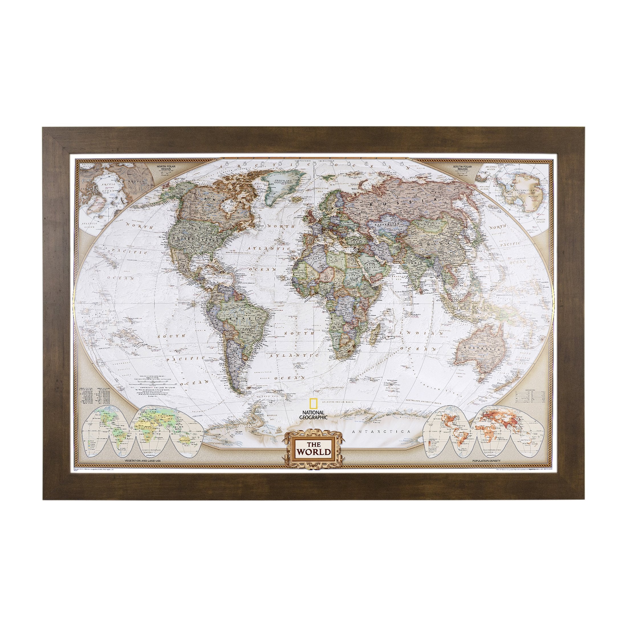 Push Pin Travel Maps - Executive World - Rustic Brown Framed Pin Map For Tracking Your Travels - 27.5'' X 39.5'' - 8 Handcrafted
