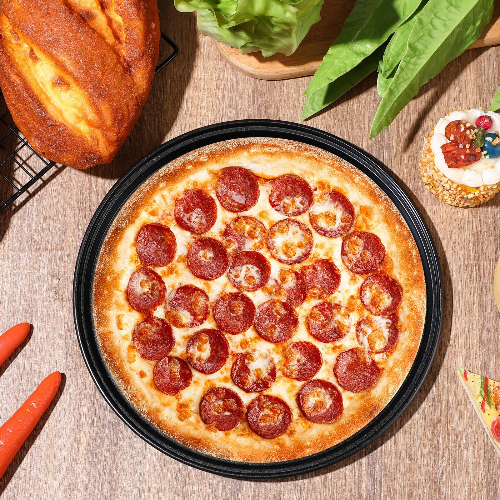 Meanplan 8 Pcs Round Pizza Pan Non Stick Bakeware Pizza Pan For Oven Heavy Duty Carbon Steel Pizza Pan Dishwasher Safe For Home