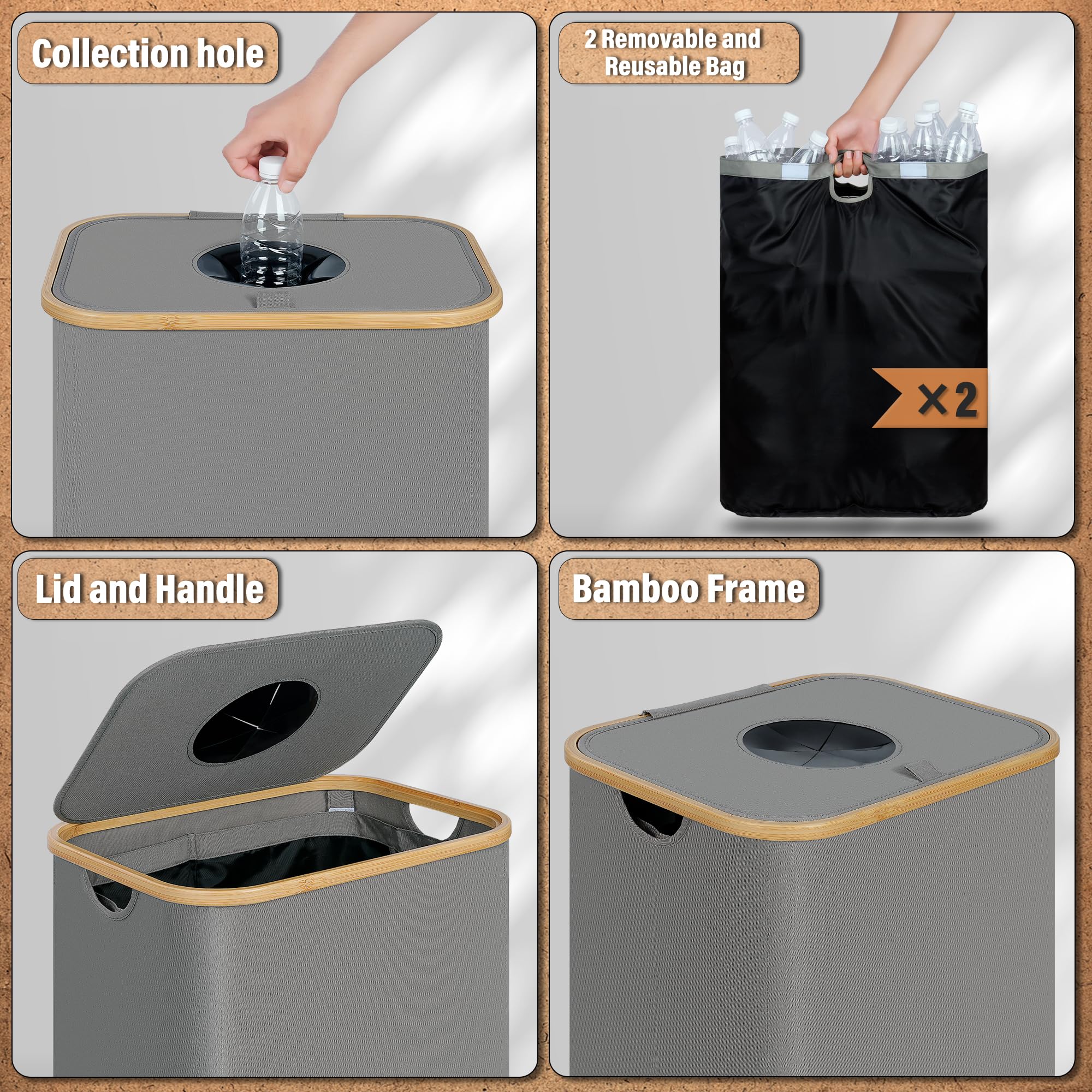 Efluky Recycle Bin 26 Gallon, 100L Recycle Bin For Kitchen With 2 Removeable And Reusable Inner Bag, Large Recycling Bin With Li
