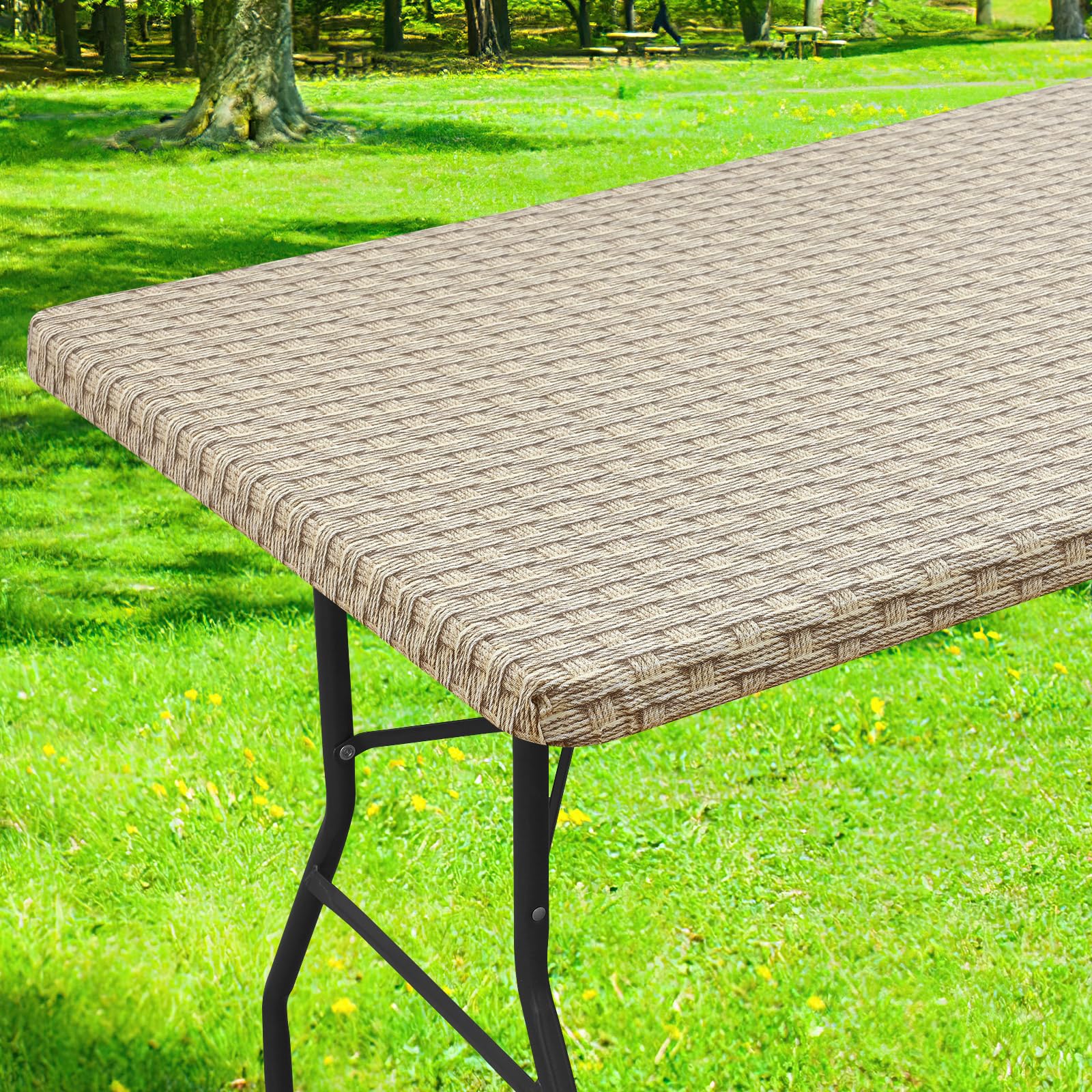 Smiry Rectangle Table Cloth Cover, Waterproof Elastic Fitted Picnic Tablecloth for 4 Foot Tables, Wipeable Flannel Backed Vinyl 