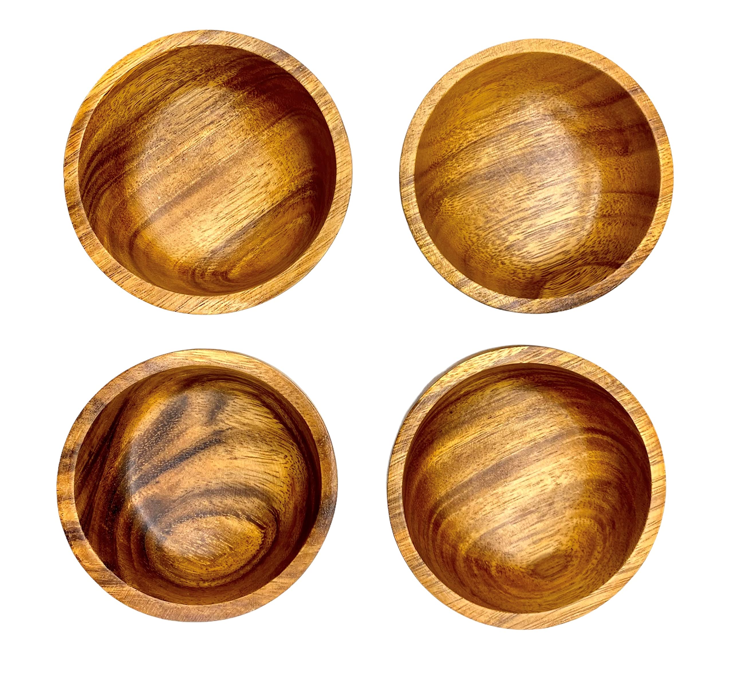 Wrightmart Round Wooden Bowls, Set Of 4, Handmade From Acacia Wood, Decorative, Small Bowls For Serving Food, Charcuterie, Condi