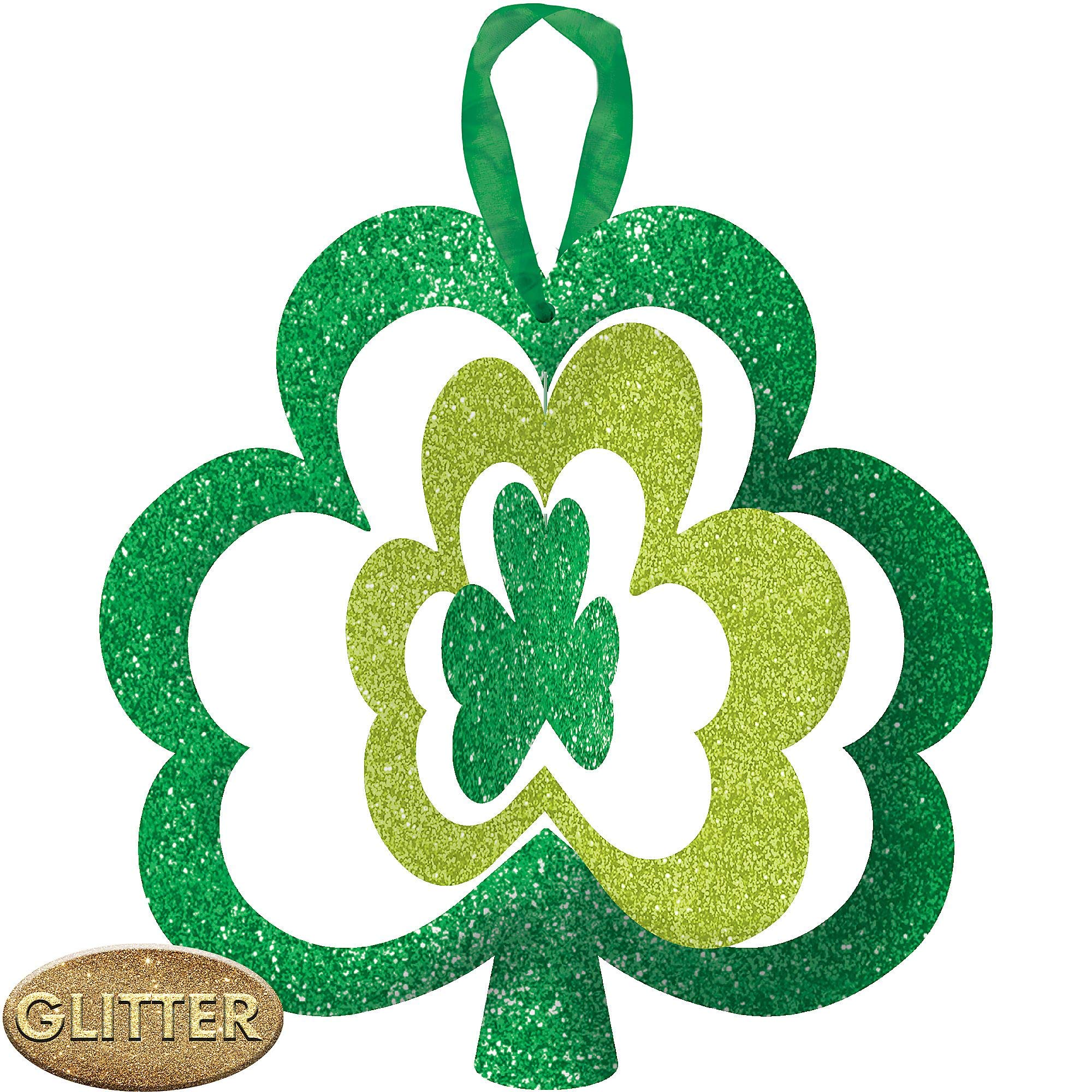 Dazzling Green Glitter Mdf Spinning Shamrock Sign - 12'' X 11.38'' (1 Pc.) - Unique & Eye-Catching Decor - Perfect For St. Patri