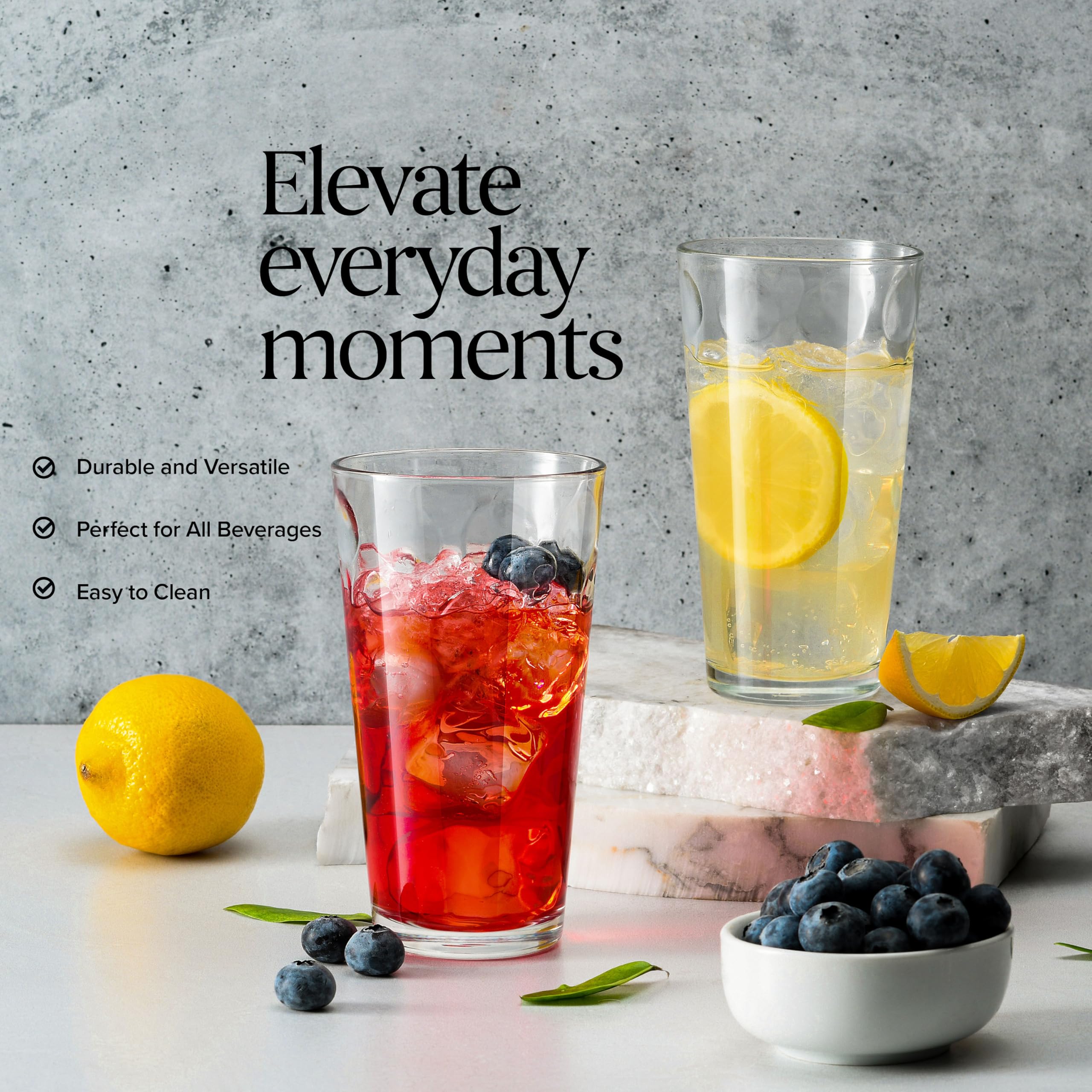 Home Essentials & Beyond Drinking Glasses Set Of 10] Highball Glass Cups 17Oz Premium Cooler Glassware - Ideal For Water, Juice,