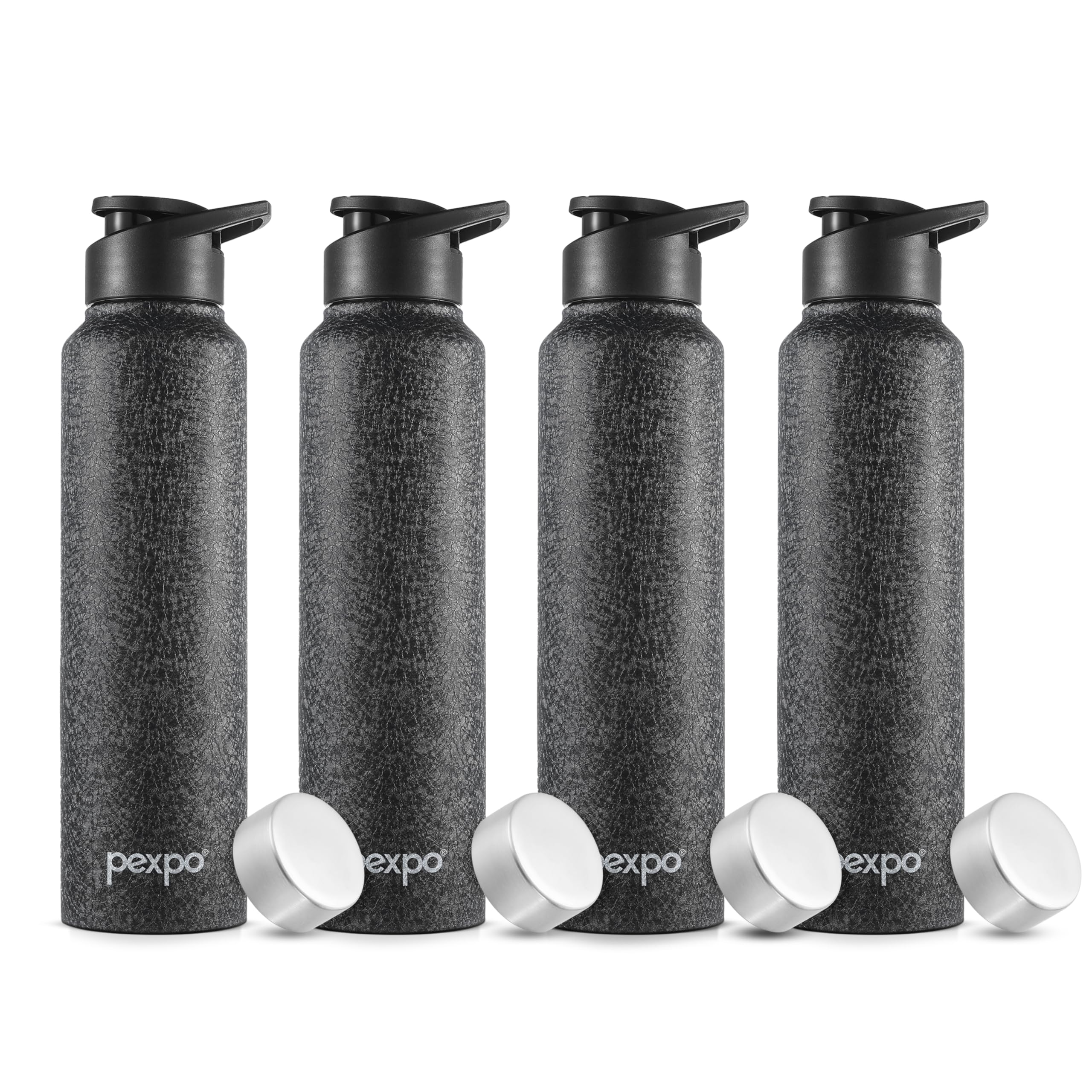 Pexpo Chromo 1000 Isi Certified Stainless Steel Sports/Fridge Water Bottle With Sipper & Steel Cap, 950Ml, Black, Pack Of 4| Bpa