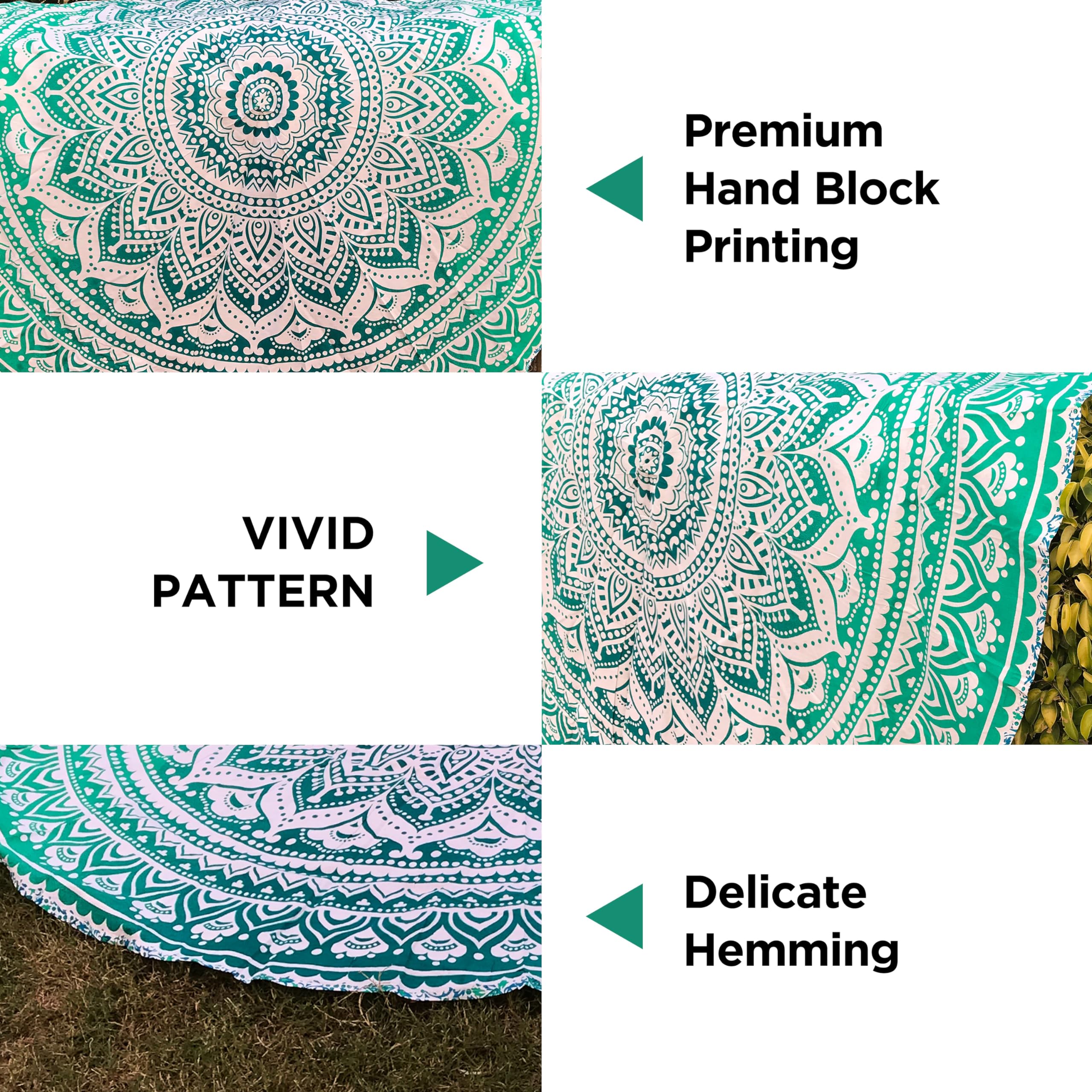 Raajsee Green Round Beach Tapestry Hippie/Boho Beach Blanket Mandala Roundie/Indian Cotton Throw - Round Tablecloth/Home Decor/I