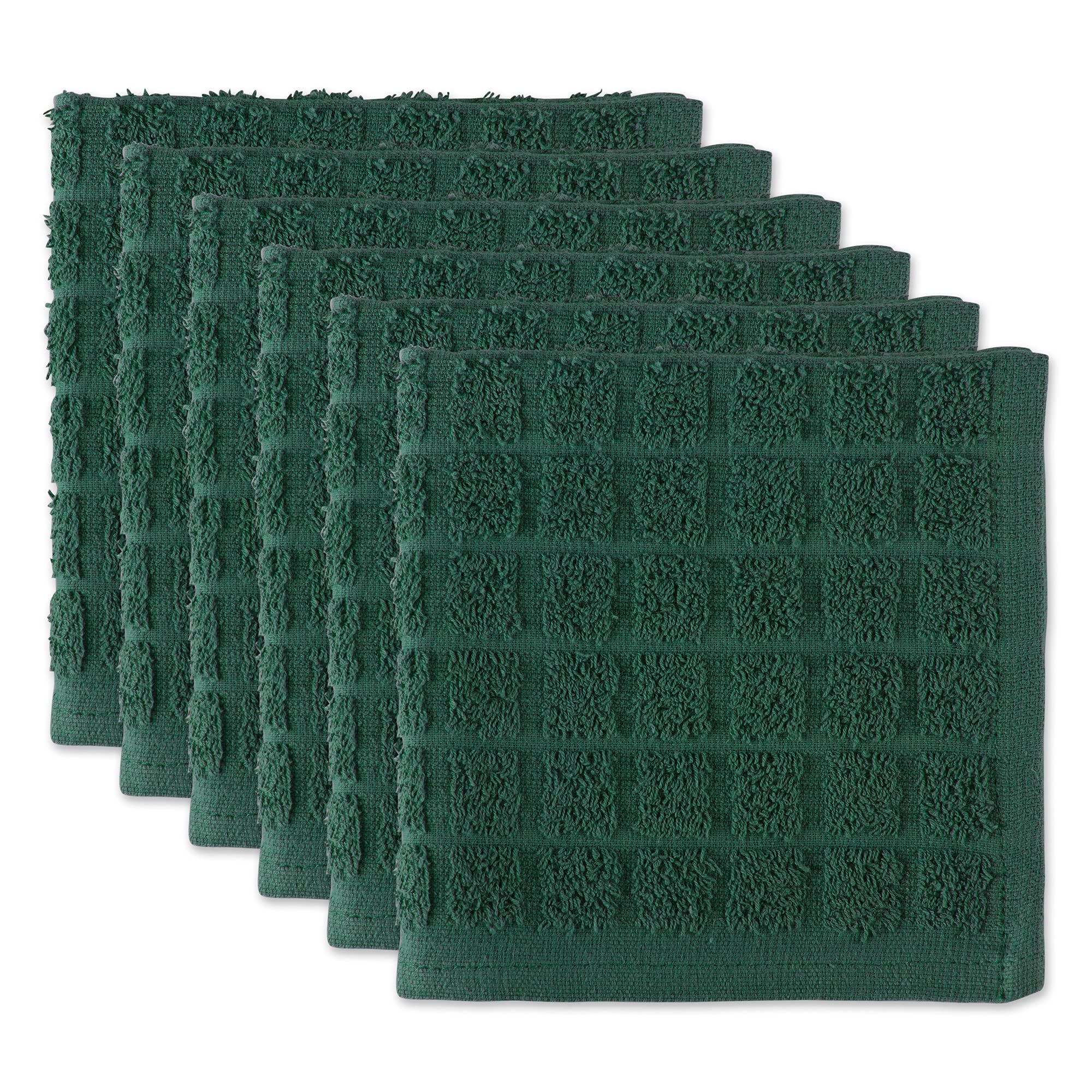 Dii Basic Terry Collection Solid Windowpane Dishcloth Set, 12X12, Dark Green, 6 Piece