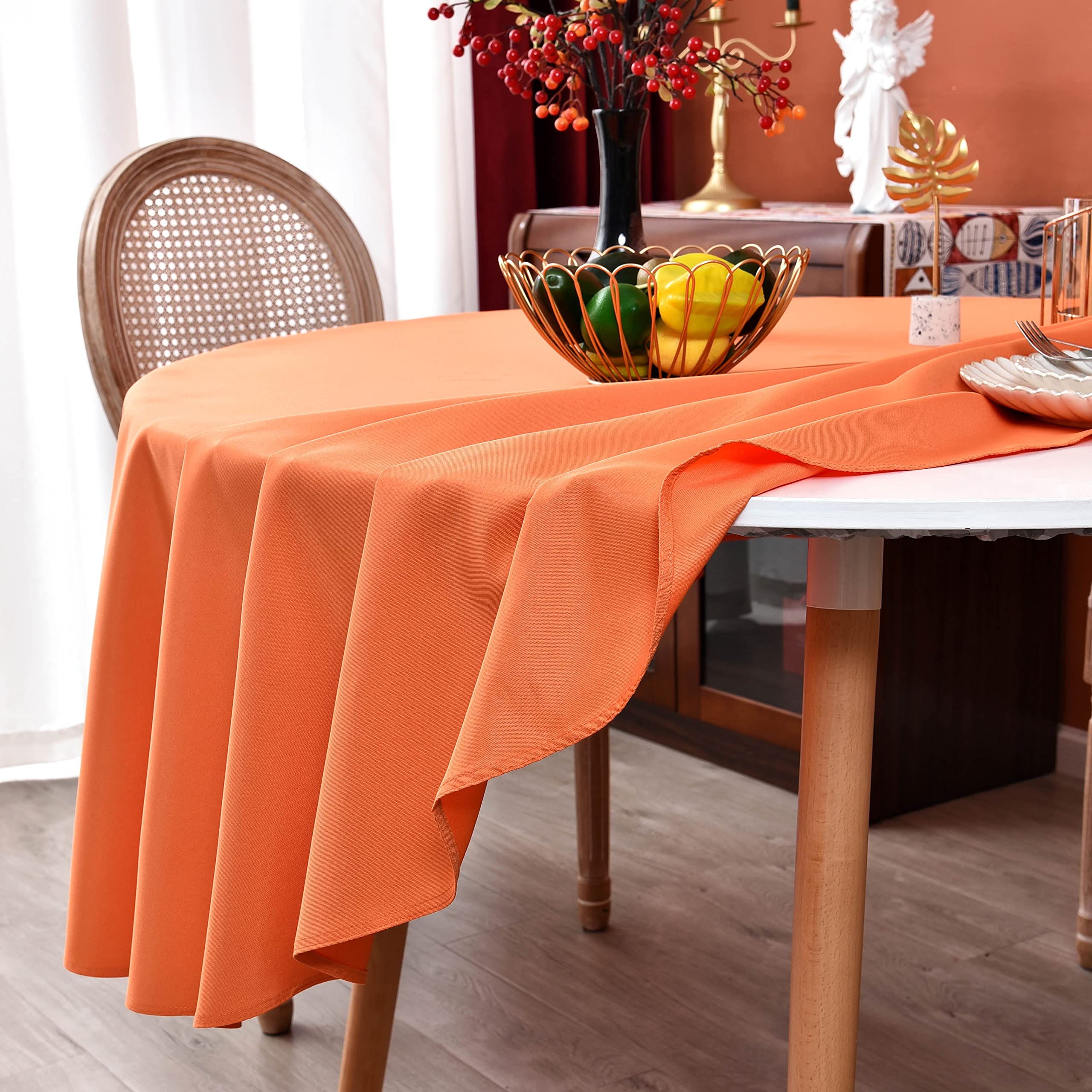 MEANMOY Orange 210 GSM Water & Stain Resistant Round Tablecloth for Circle Table - Solid 70 Inch Table Cloth Cover in Wrinkle Free Durable Washable Polyester Fabric for Wedding  Party  Banquet