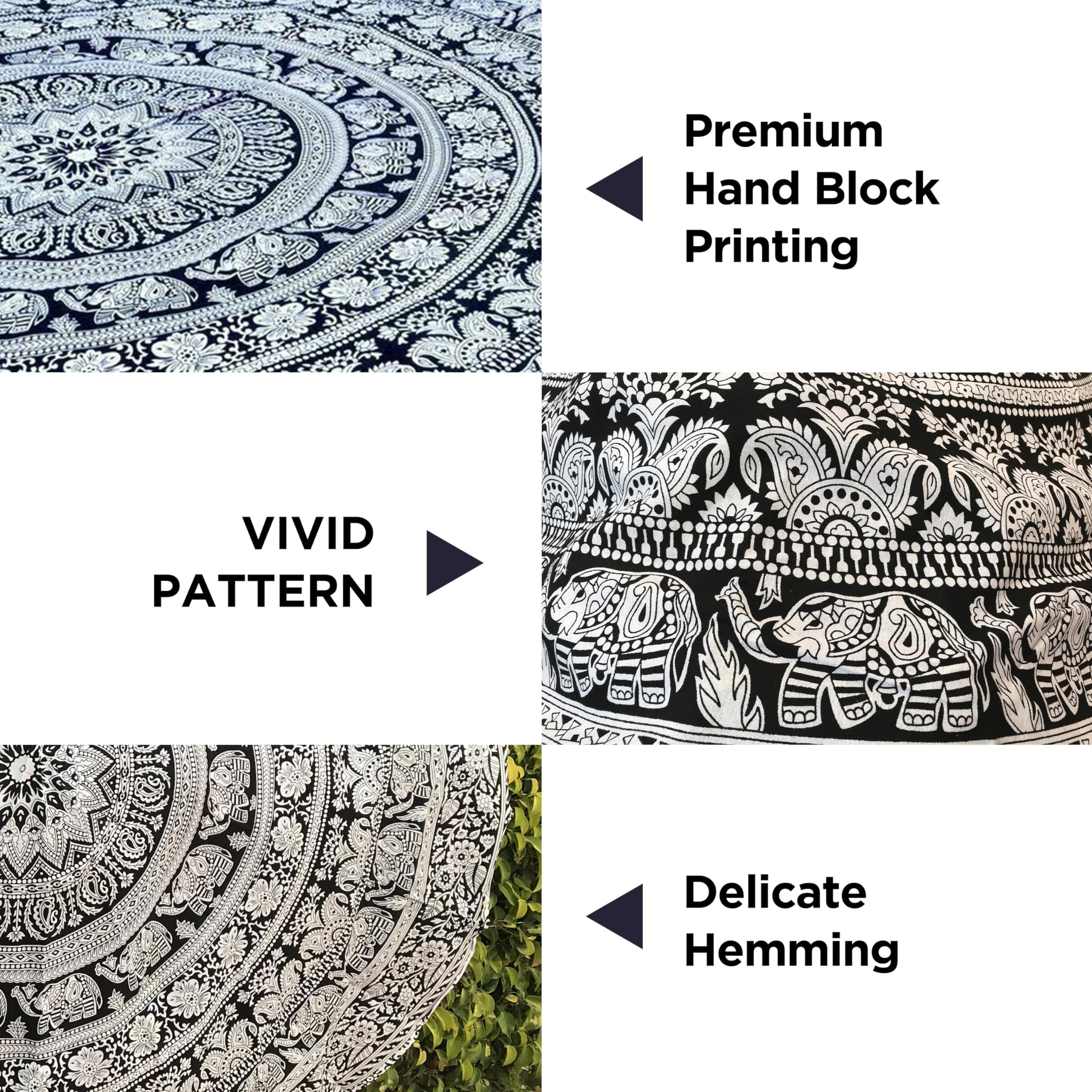 Raajsee Black White Round Beach Tapestry Hippie/Boho Beach Blanket Mandala Roundie/Indian Cotton Throw - Round Table Cloth/Home