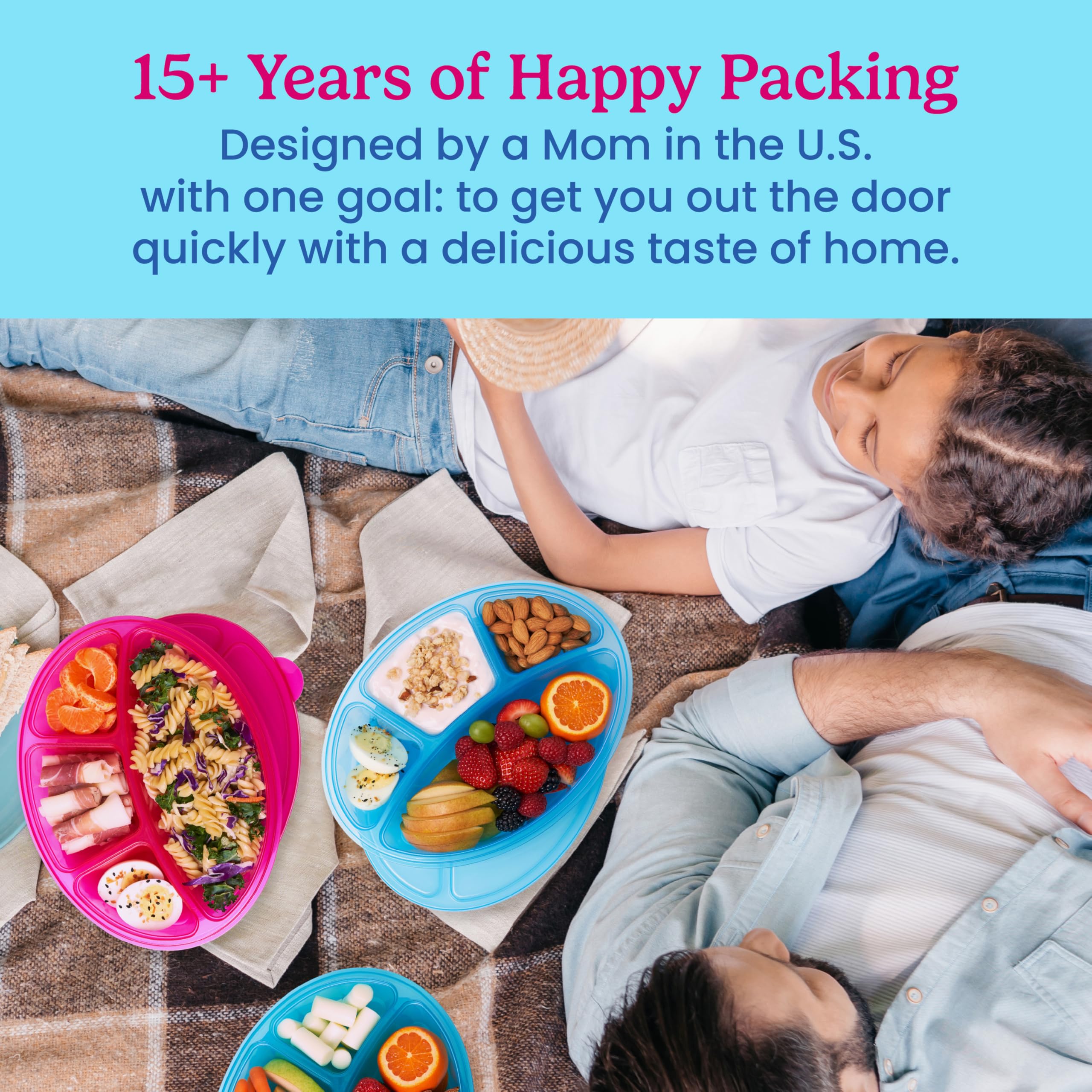Bentgo Easyboxes 4-Compartment Oval Containers - Patented Design 8-Piece Set; 4 Trays & 4 Fitted Lids Seal In Freshness; Reusabl