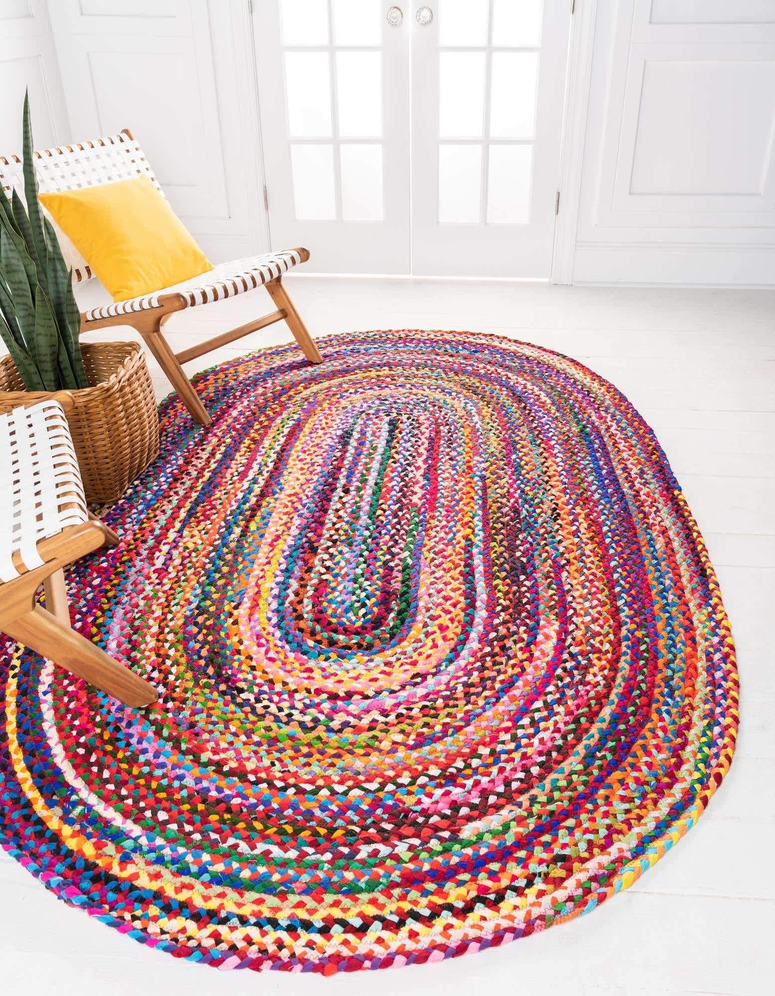 Unique Loom Braided Chindi Collection Area Rug - Layer (4 1 x 6 1 Oval, Multi/ Blue)