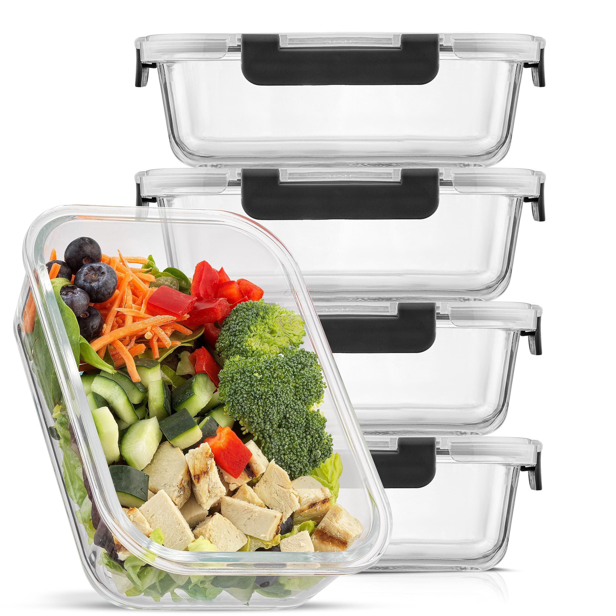 Joyjolt Glass Food Storage Containers With Lids. 5 Pack Glass Meal Prep Containers Reusable 35Oz Single Compartment Airtight Con