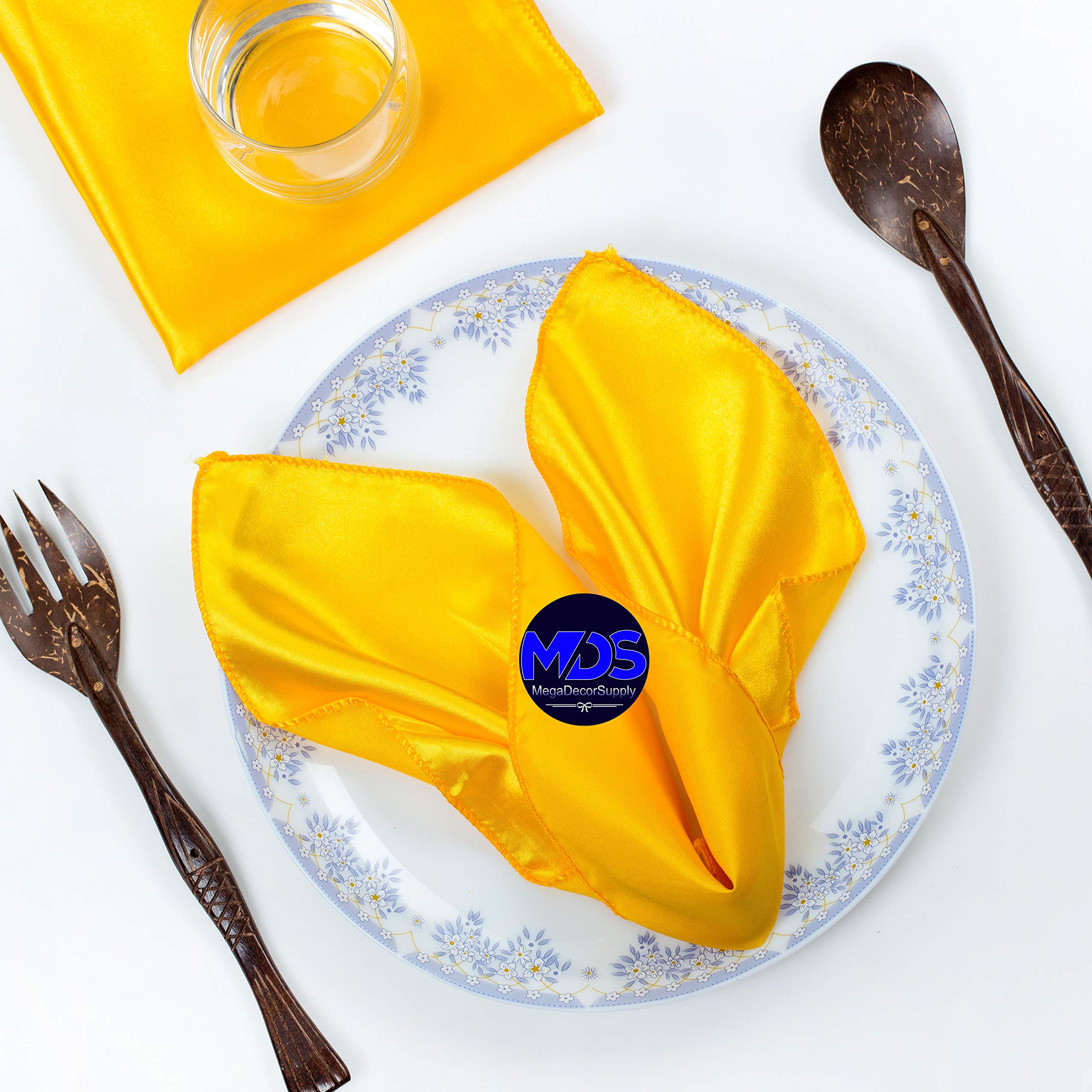 Mds Pack Of 50 Wedding Satin 12''X 12'' Square Dinner Napkin Or Handkerchief For Wedding Banquet Decoration - Yellow Gold