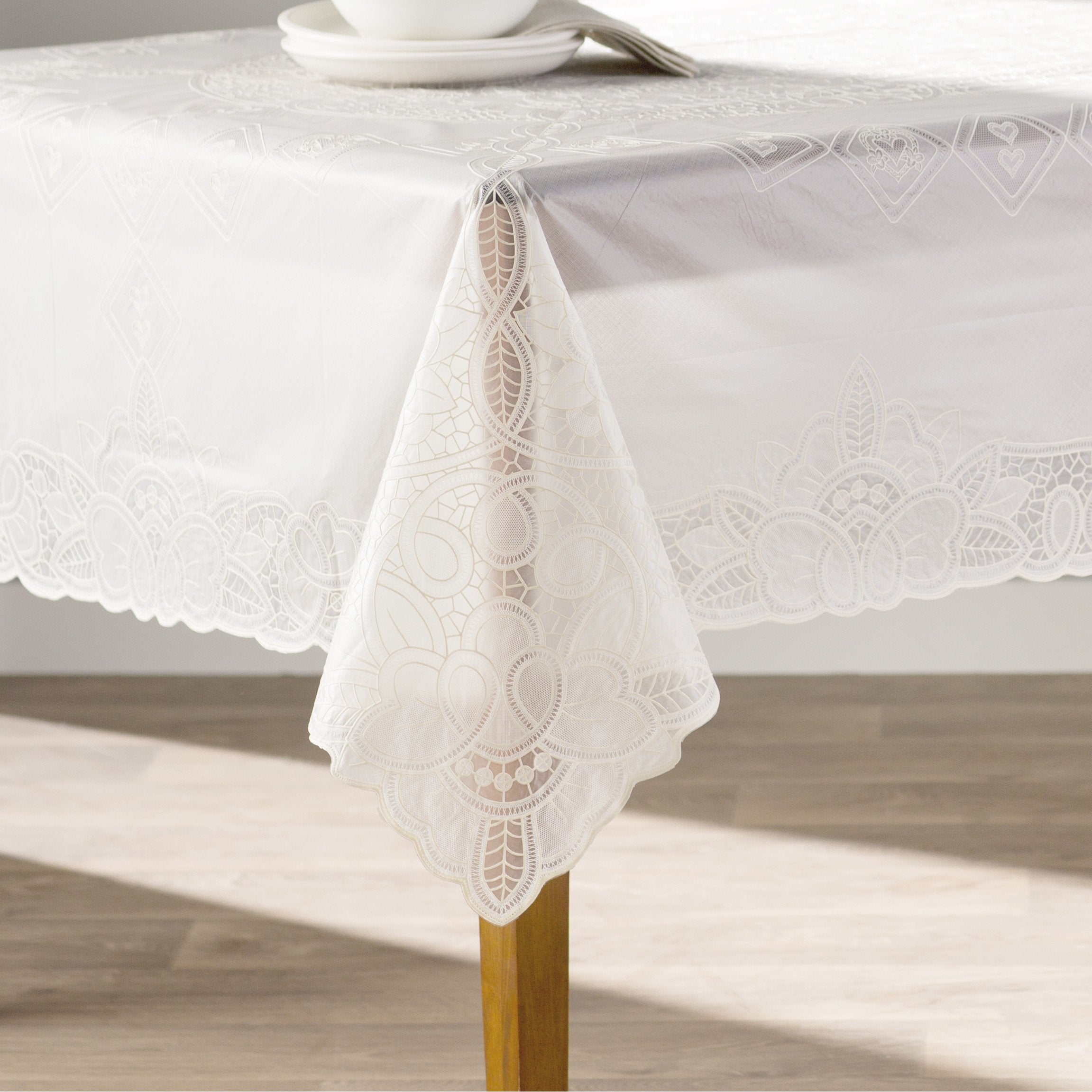 Violet Linen Vinyl Lace Betenburg Design Tablecloth Beige 60'' By 90'' Oblong/Rectangle
