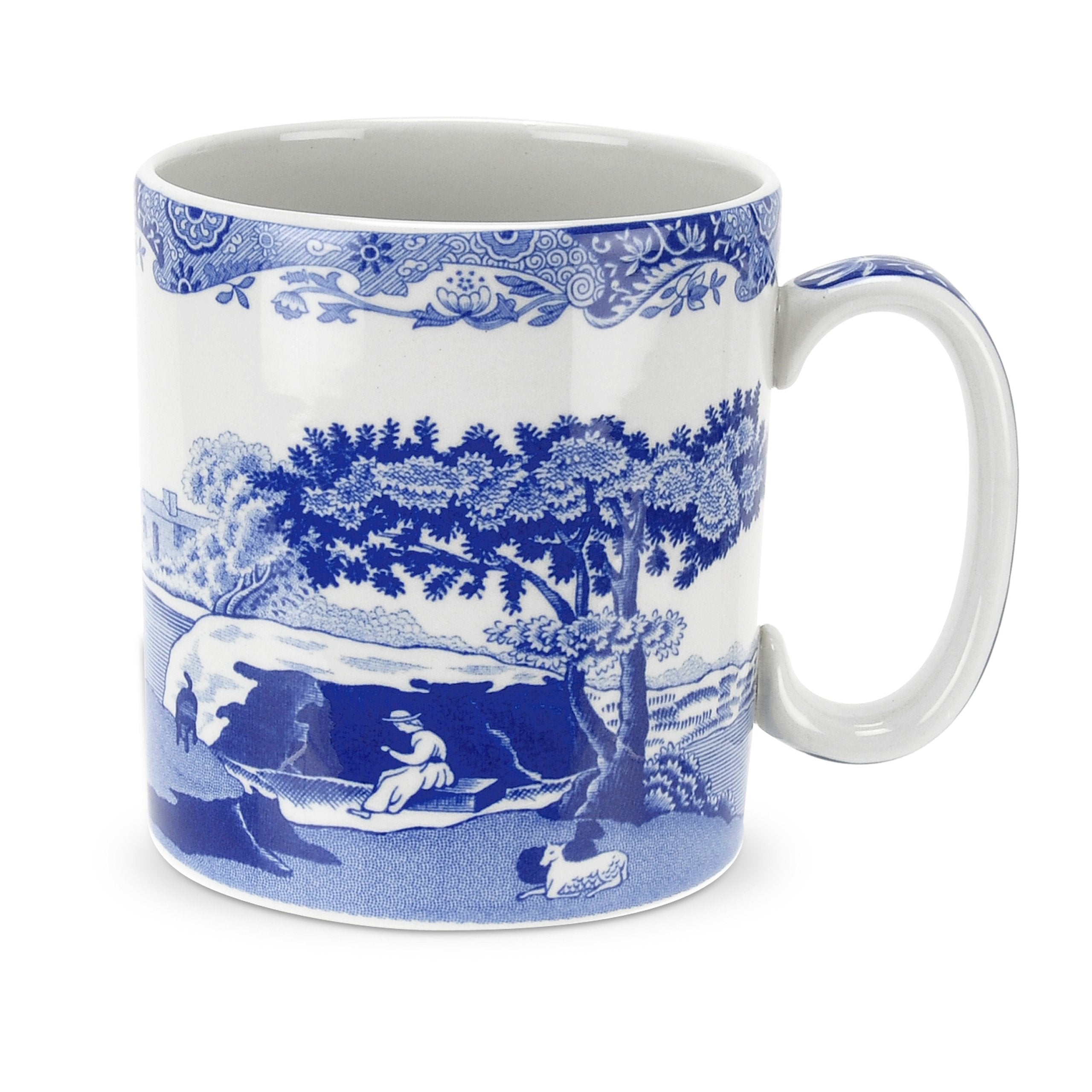 Spode Blue Italian Collection 9 Oz Mugs | Set Of 4 Cups For Tea, Warm Beverages, And Coffee | Made Of Fine Porcelain | Blue/Whit