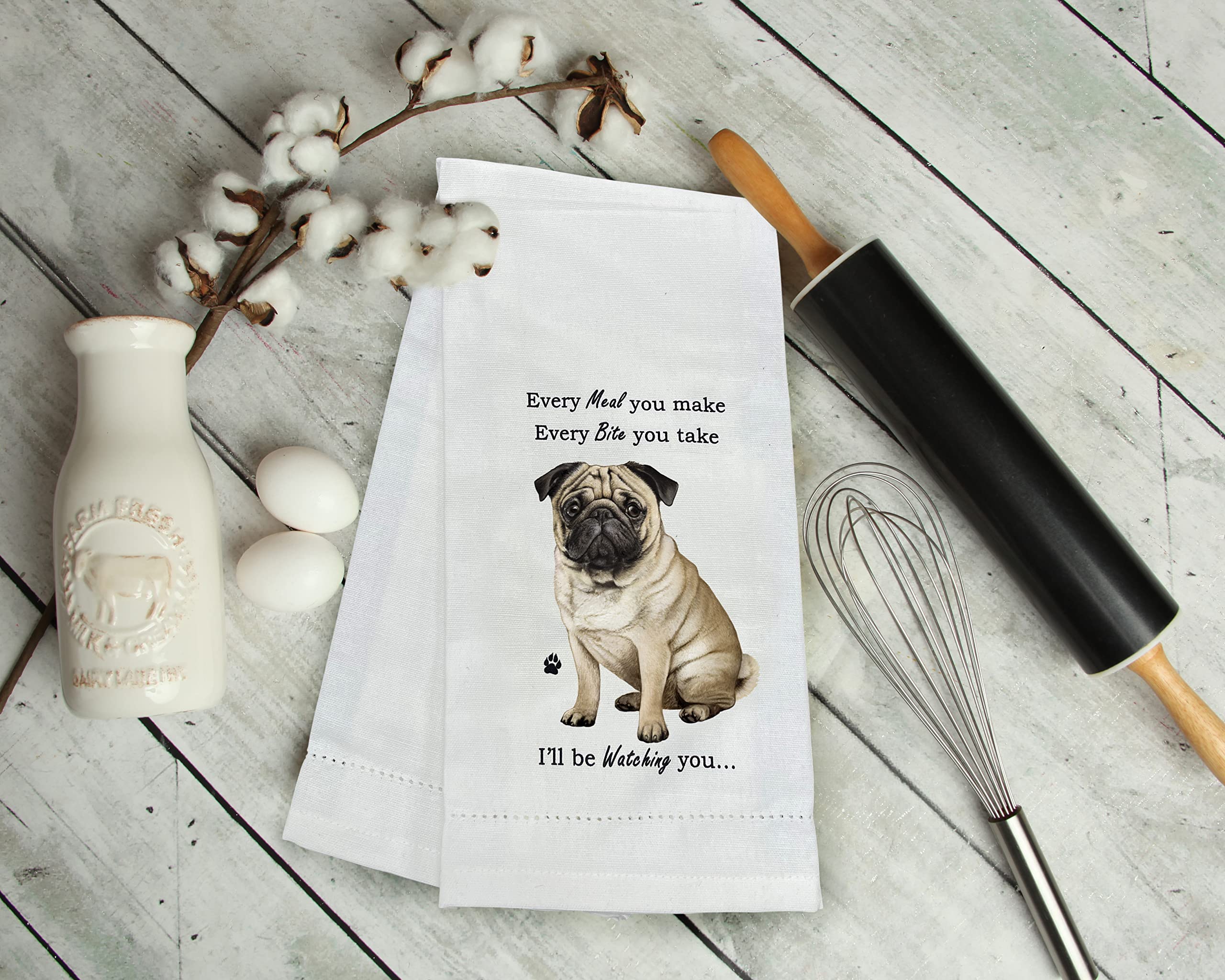 E&S Imports Pug Kitchen Towel - Soft Highly Absorbent - Pug Gifts - Dish Towels For Washing Dishes - Tea Towels - Reusable - Qui