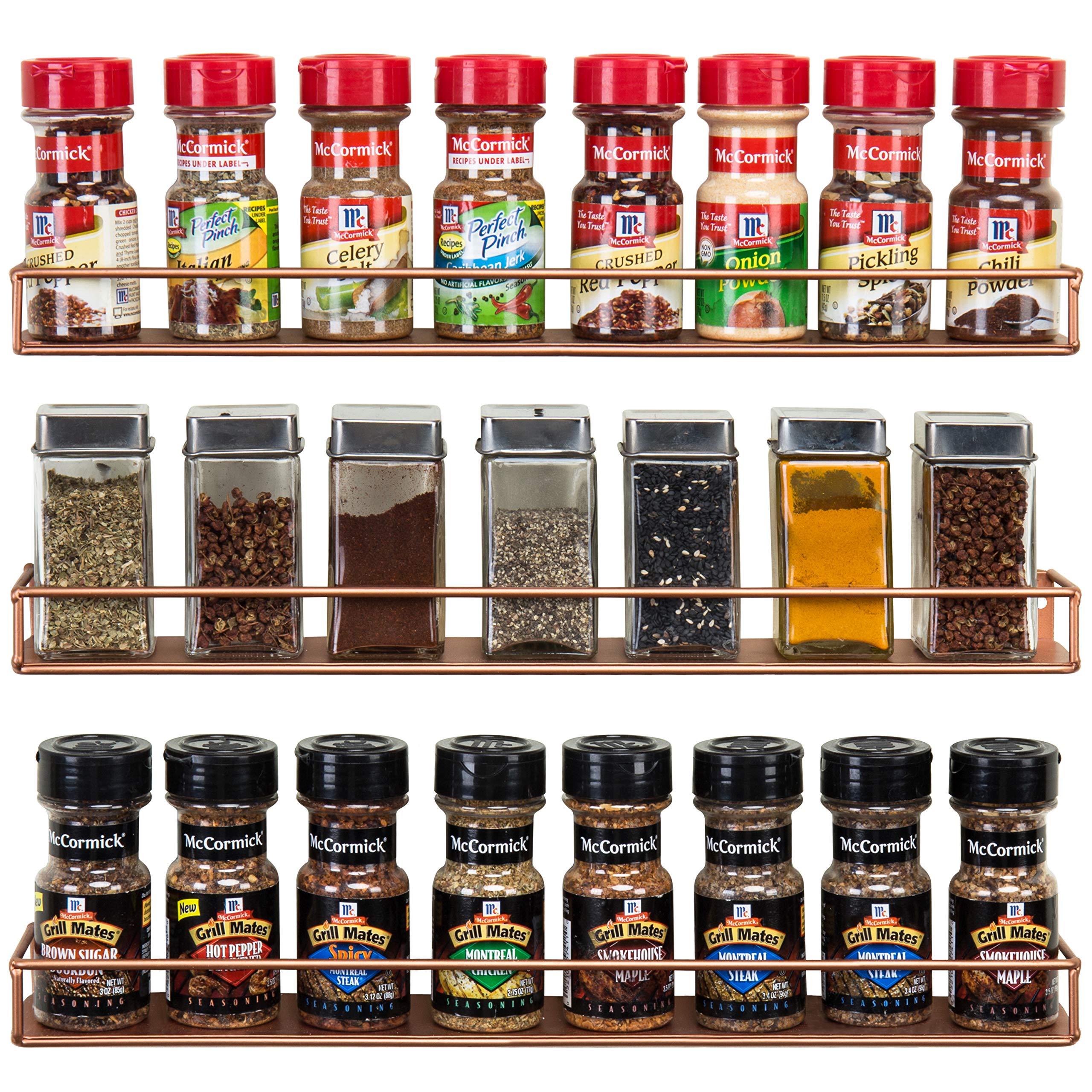 MyGift Set of 3 Wall-Mounted Black Metal Nail Polish and Essential Oils Display Shelves, Kitchen Spice Jars Rack