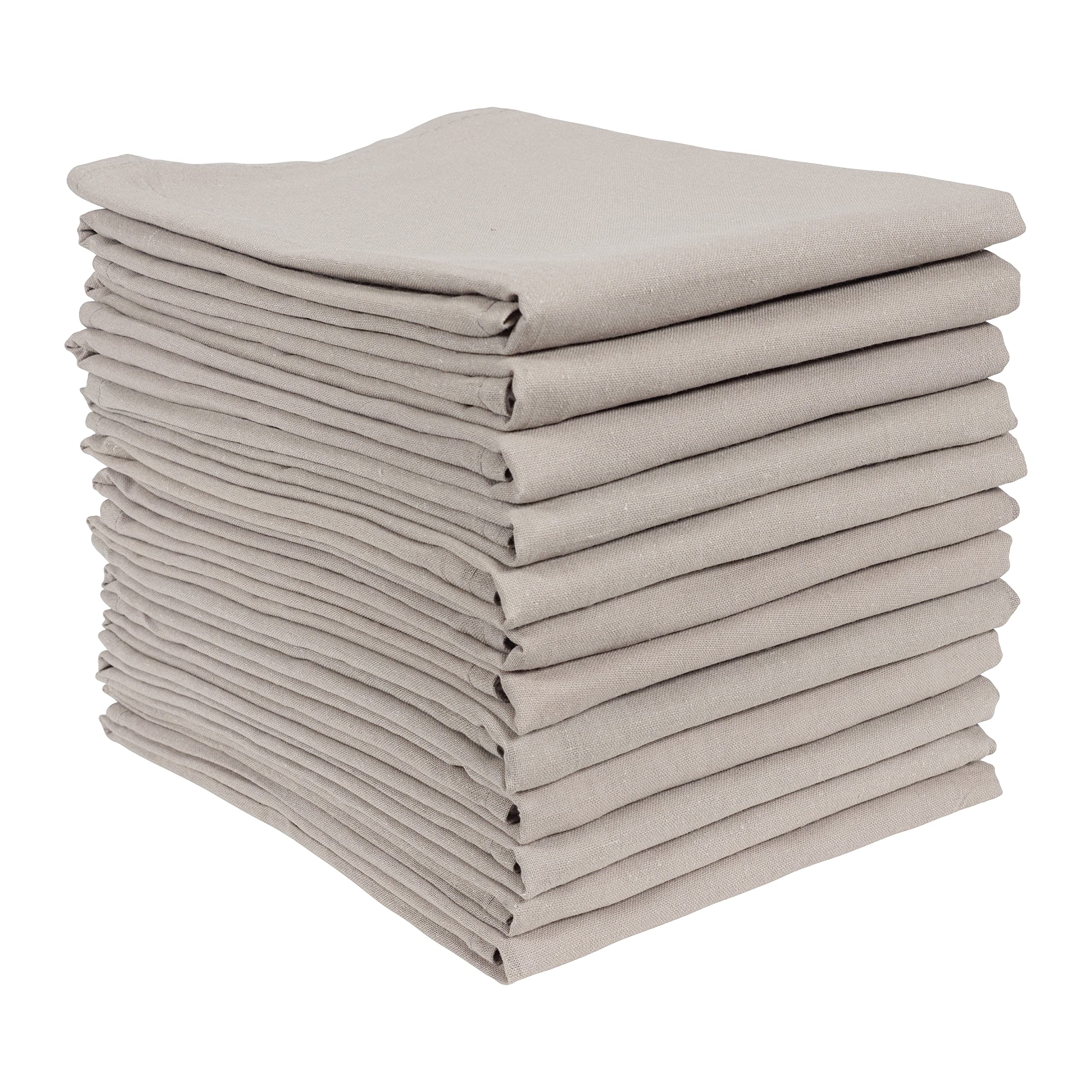 KAF Home Set of 12 Flat Flour Sack Embroidery/Craft Gray Kitchen Towels, 100-Percent Cotton, Lightweight, Thin, Absorbent, Extra