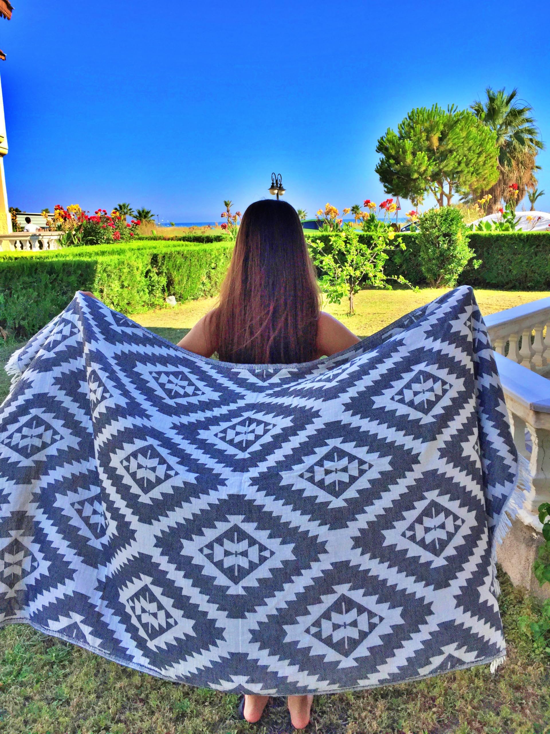 Bersuse 100% Cotton Zipolite Turkish Towel Beach Towel Bath Towel Dual Layer Peshtemal Beach Blanket Beach Essentials - 37X70 In