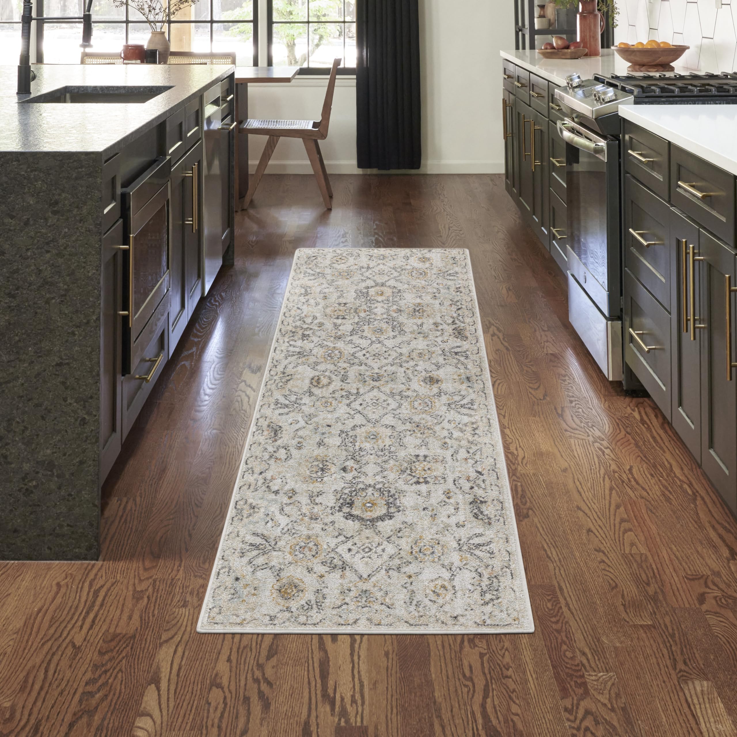 Nourison Oushak Home Traditional Grey 23 x 76 Area -Rug, Easy -Cleaning, Non Shedding, Bed Room, Living Room, Dining Room, Kit