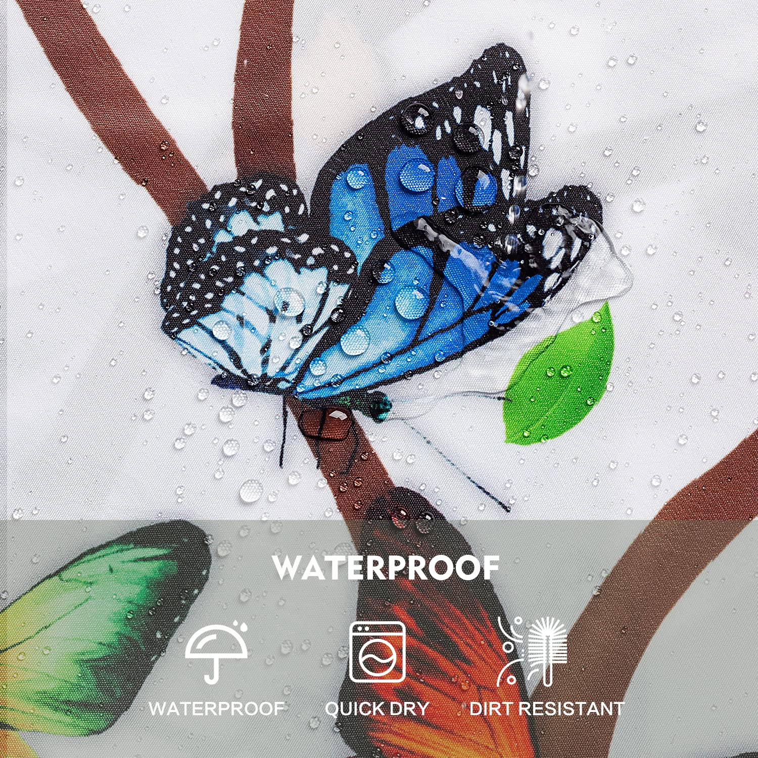 Lokigo Shower Curtain, Tree Shower Curtains For Bathroom, White Fabric Shower Curtain Colorful Floral Leaves Butterfly Shower Cu