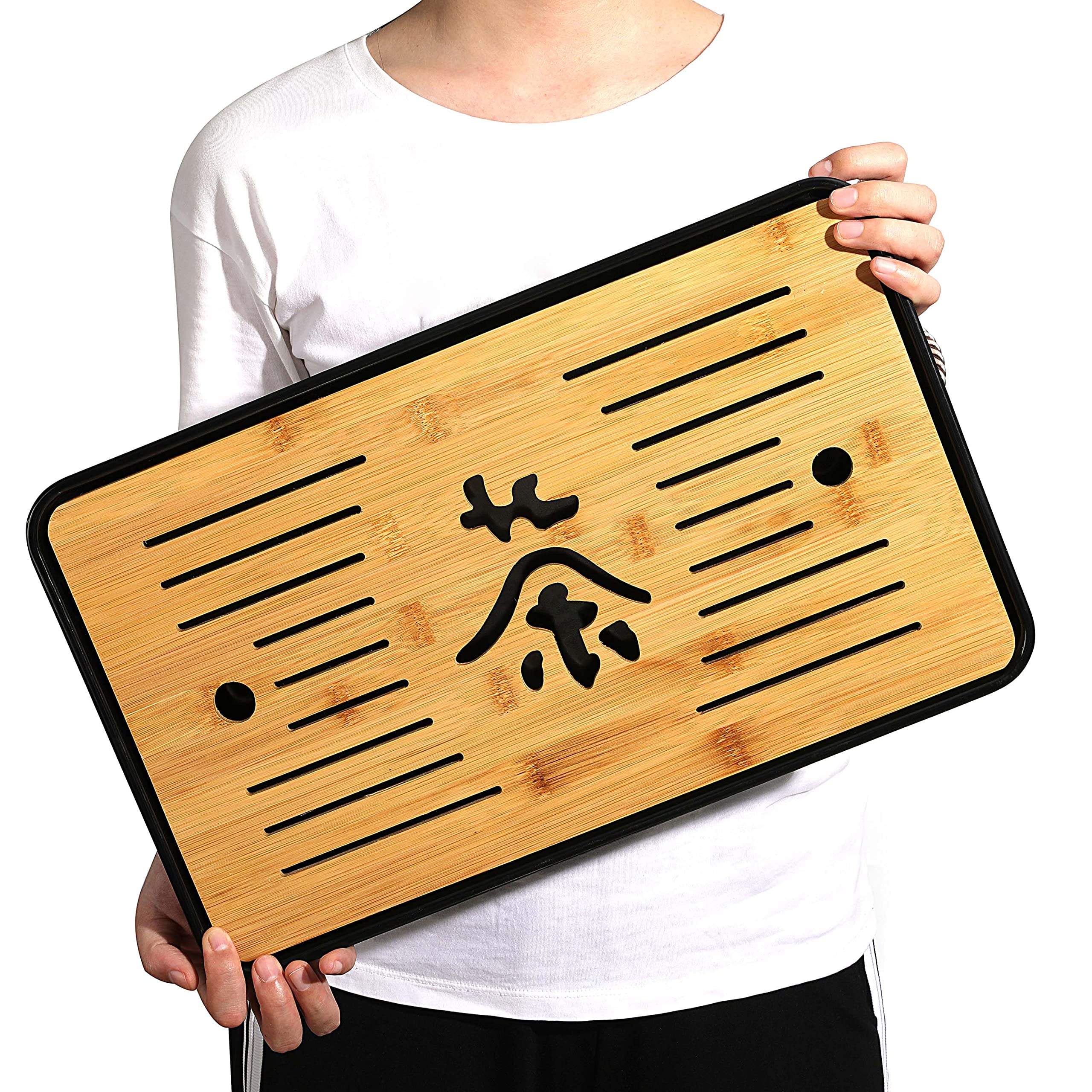 Mose Cafolo Bamboo Furniture Gongfu Tea Tray Large Chinese Gongfu Tea Table Tray With Water Storage Tray Great Gift And For Home