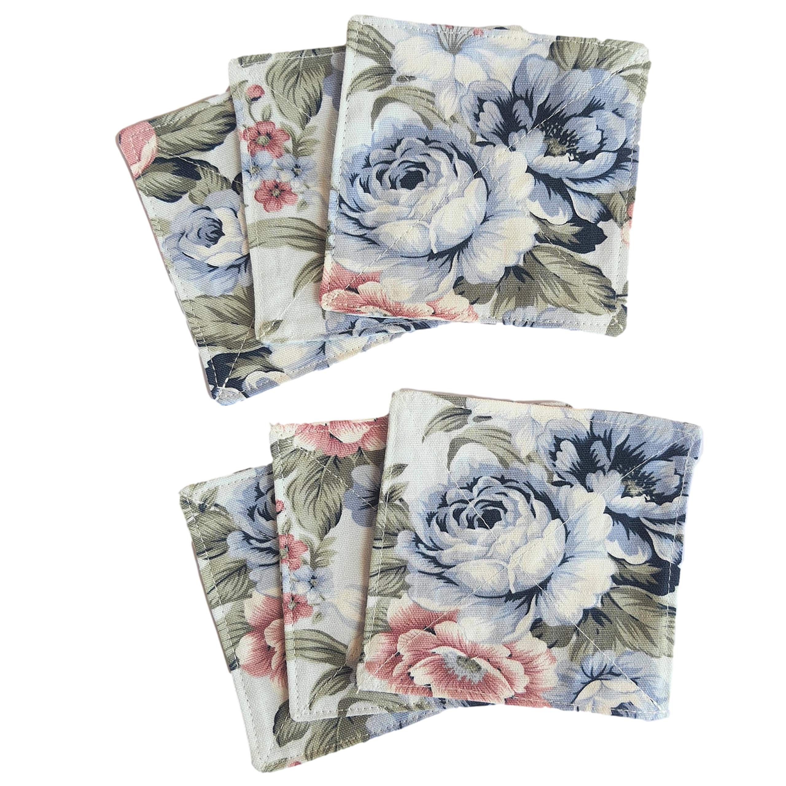 Cushystore Canvas Floral 2 Layers Coasters Saucers Absorbant Mat Pad Floral Botanical Style Fabric Quilted For Glass Cup Drinkin