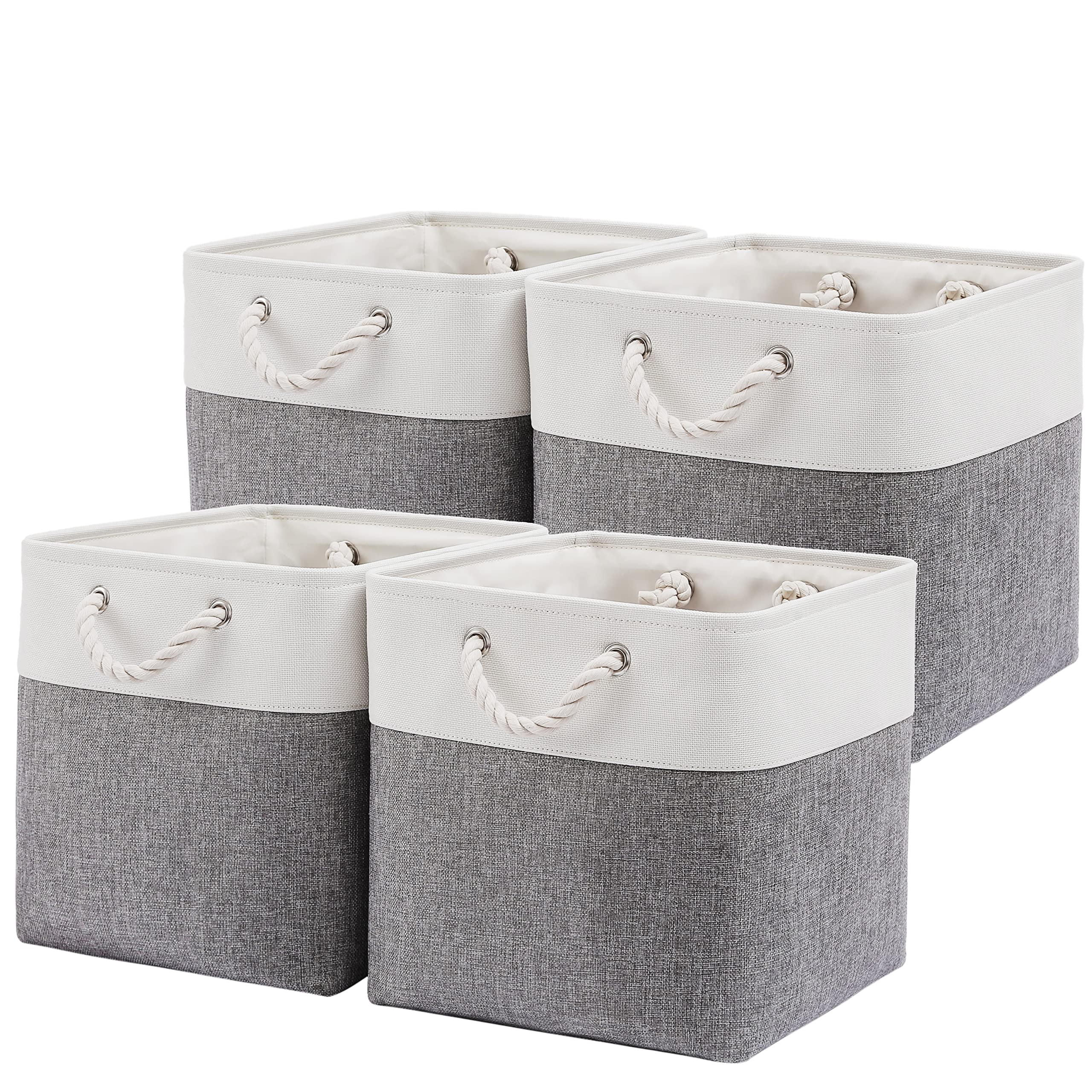 Midmmvick 13 X 13 Inch Cube Storage Bins, 4 Pack Large Collapsible Fabric Storage Bin With Ropes, Foldable Storage Cubes For Hom