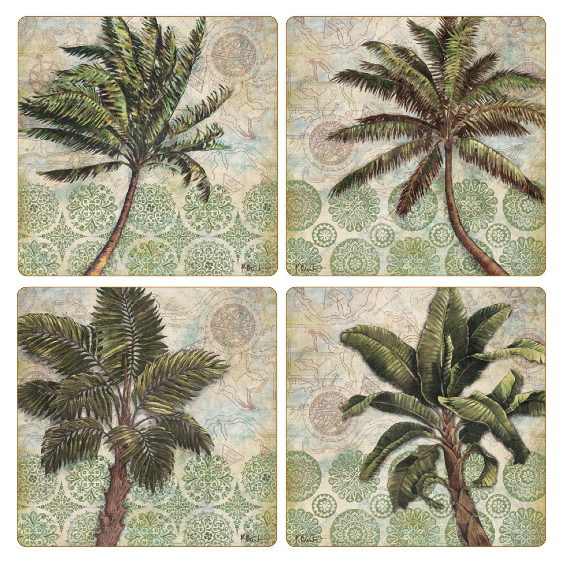 Coasterstone ''Delray Palm'' Absorbent Coasters (Set Of 4), 4-1/4'', Multicolor