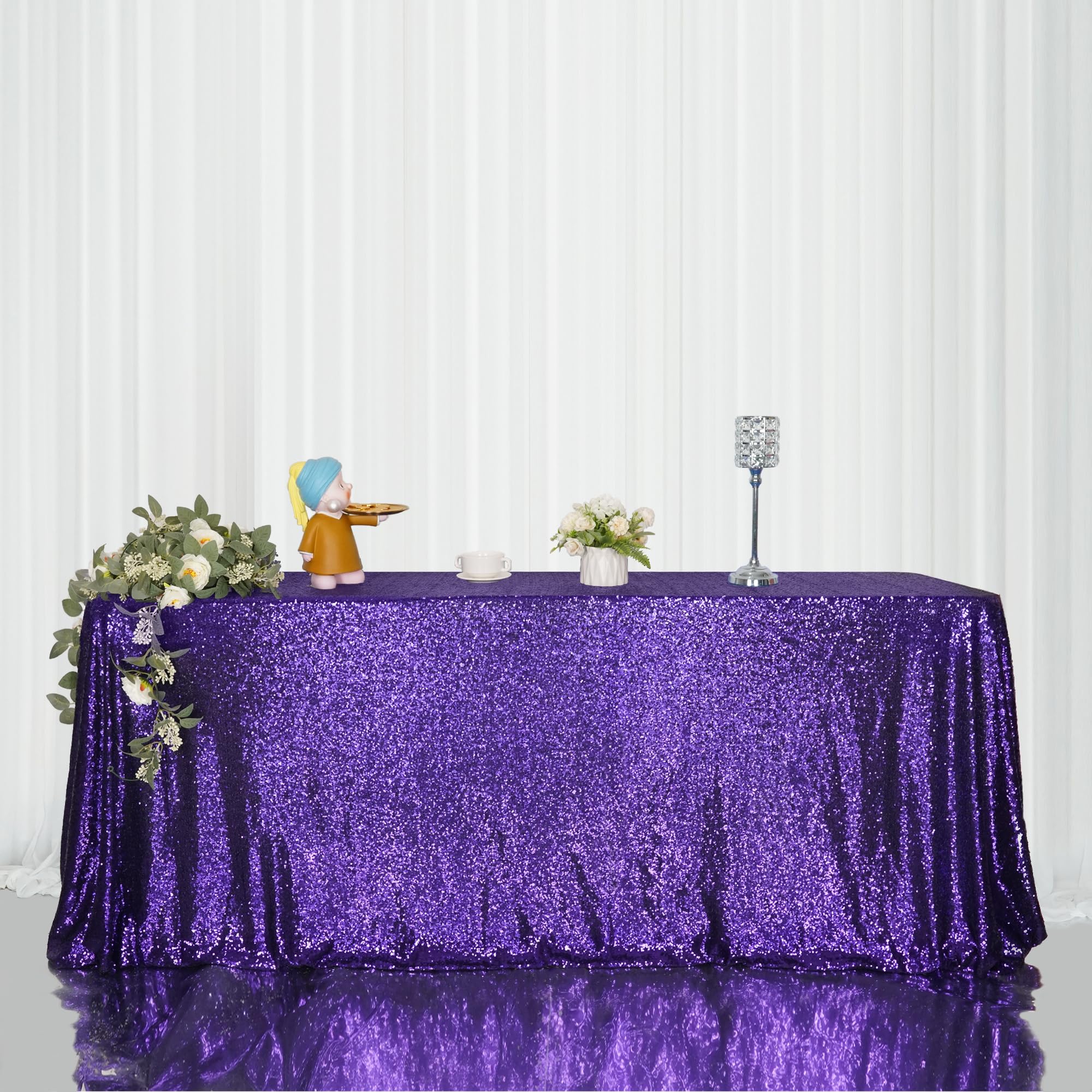 Eternal Beauty Purple Sequin Tablecloth 60 X 102-Inch Sparkly Overlay Rectangle Glitter Table Cover For Wedding Party Birthday D
