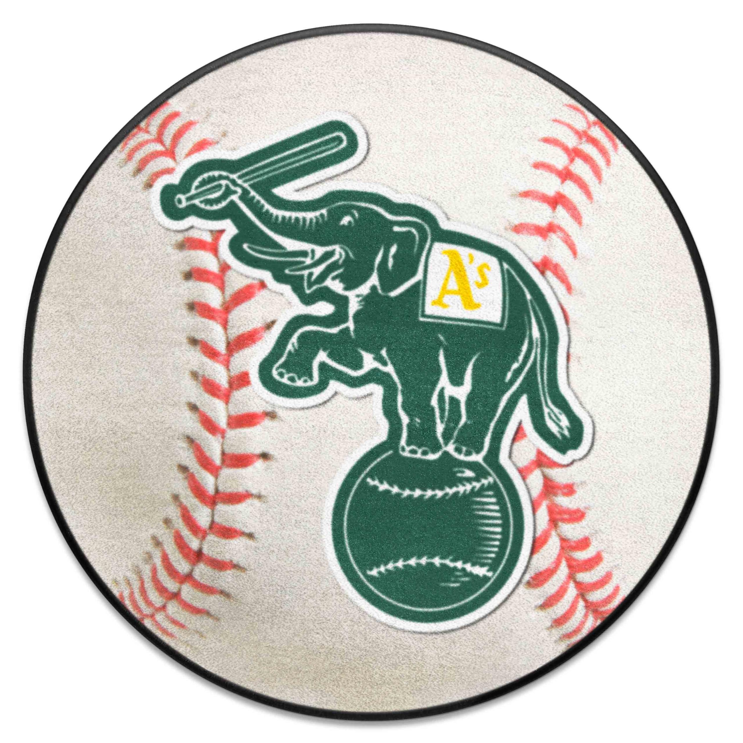 FANMATS 25671 Oakland Athletics Baseball Shaped Accent Rug - 27in. Diameter - Elephant Alternate Logo