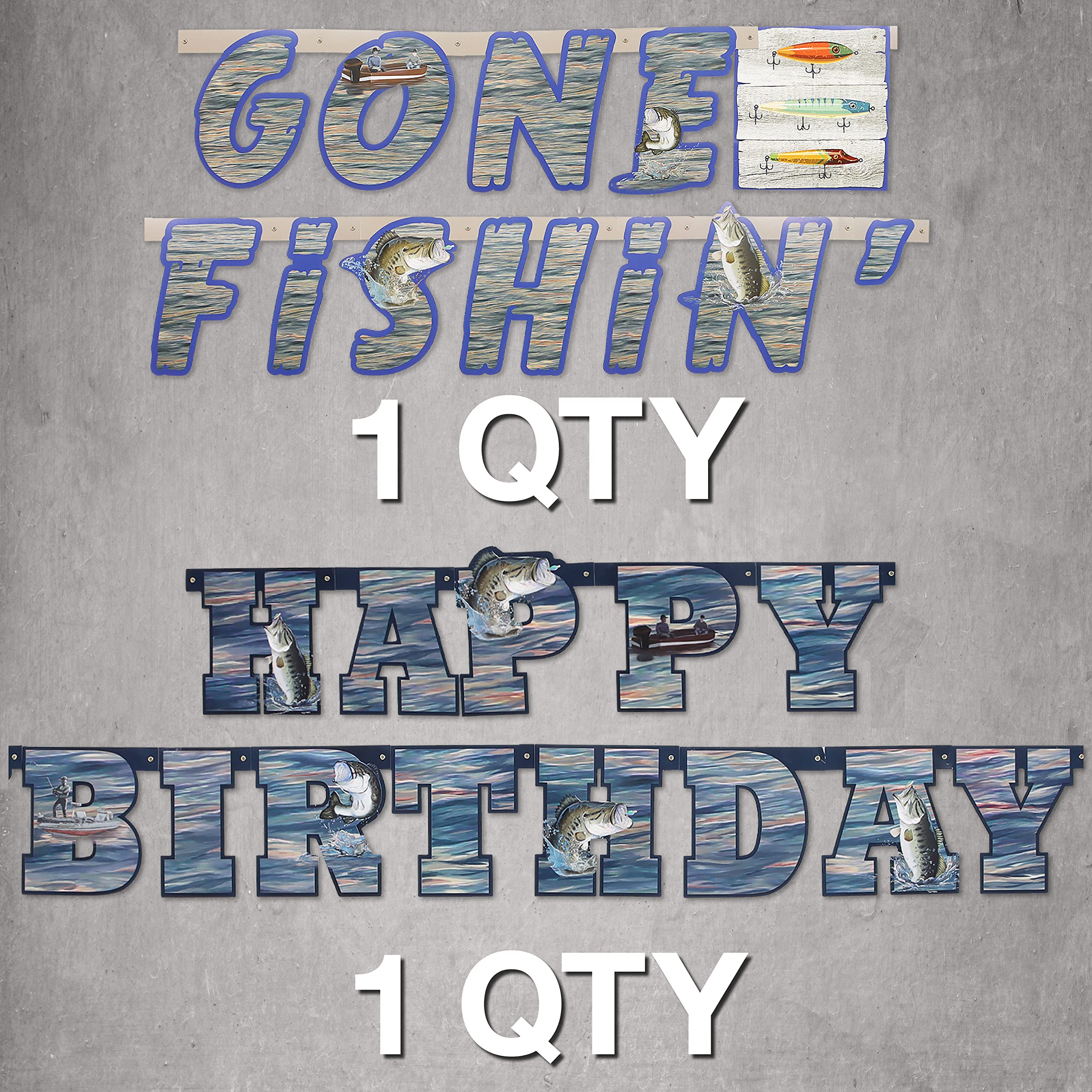 Gone Fishin & Birthday Banners Bundle! Includes 1 Gone Fishin Banner & 1 Happy Birthday Banner. Celebrate Your Fanatic Fisherman