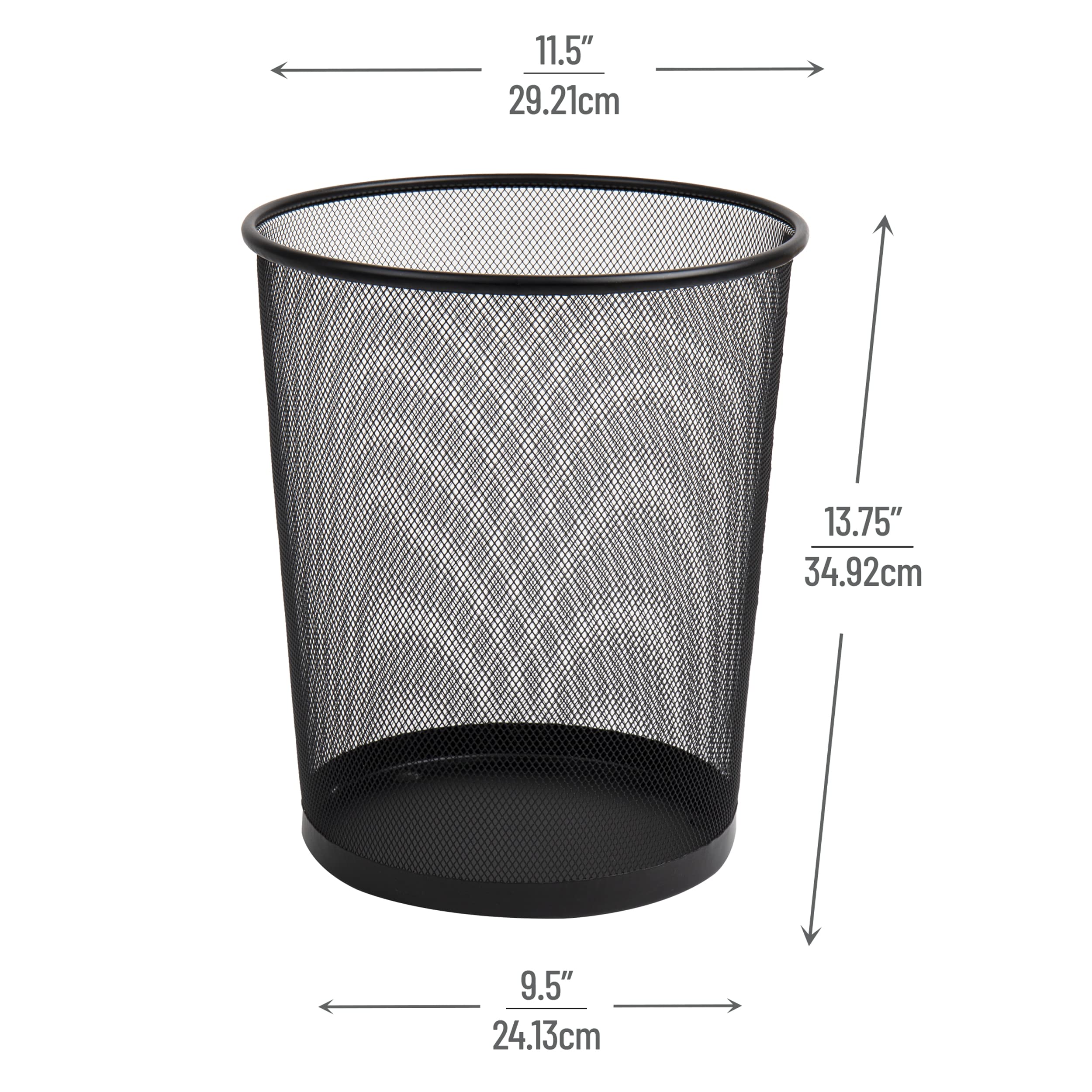 Mind Reader Mesh Trash Can, Set Of 3, Waste Paper Basket, Round, Office, Metal Mesh, 11.5'' L X 11.5'' W X 13.75'' H, Black