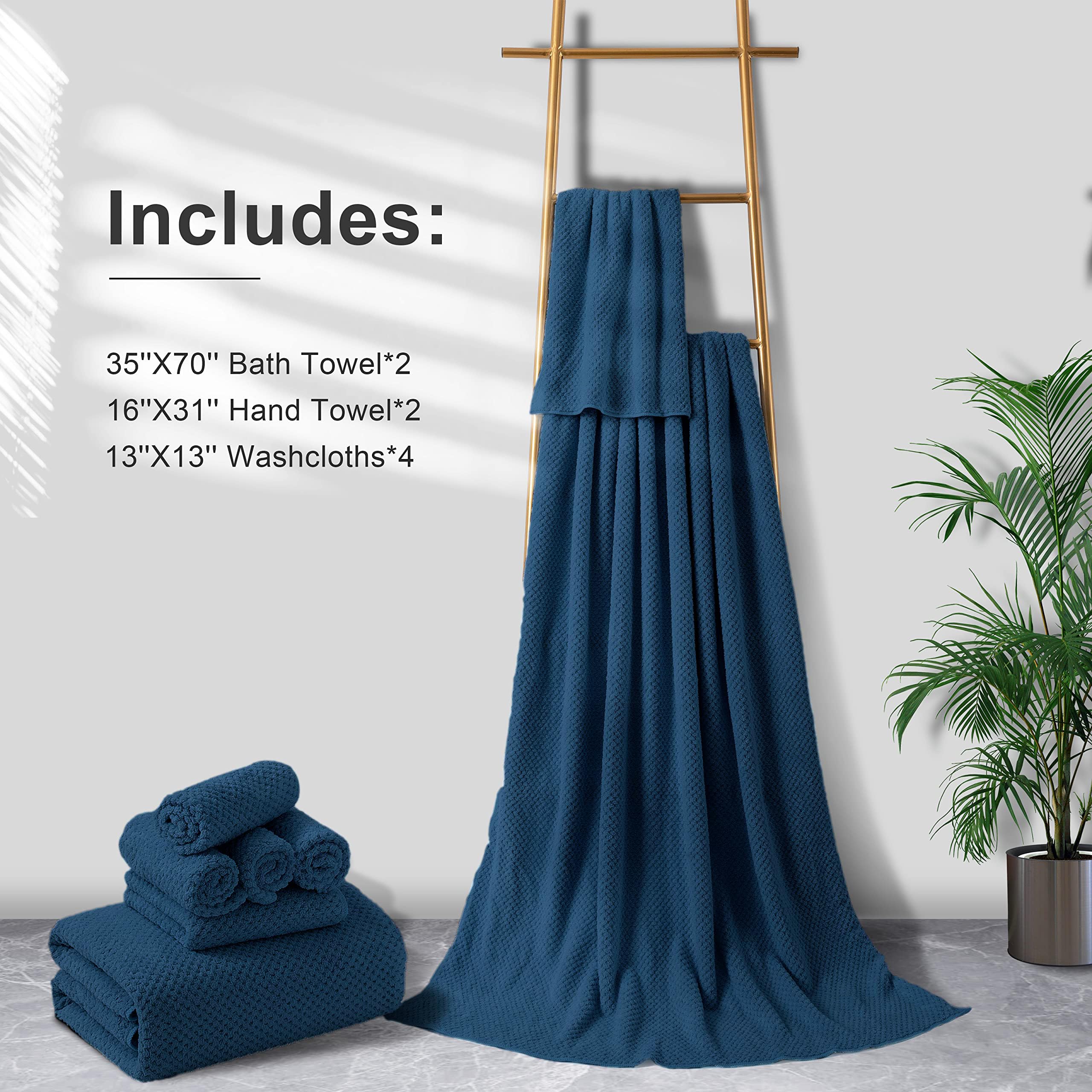 8-Piece Navy Bath Towel Set  2 Extra Large Bath Towel Sheets  2 Hand Towels and 4 Washcloths - Highly Absorbent Quick Dry Microfiber Ultra Soft Towel Set for Bathroom  Waffle Weave Design  Pack of 8
