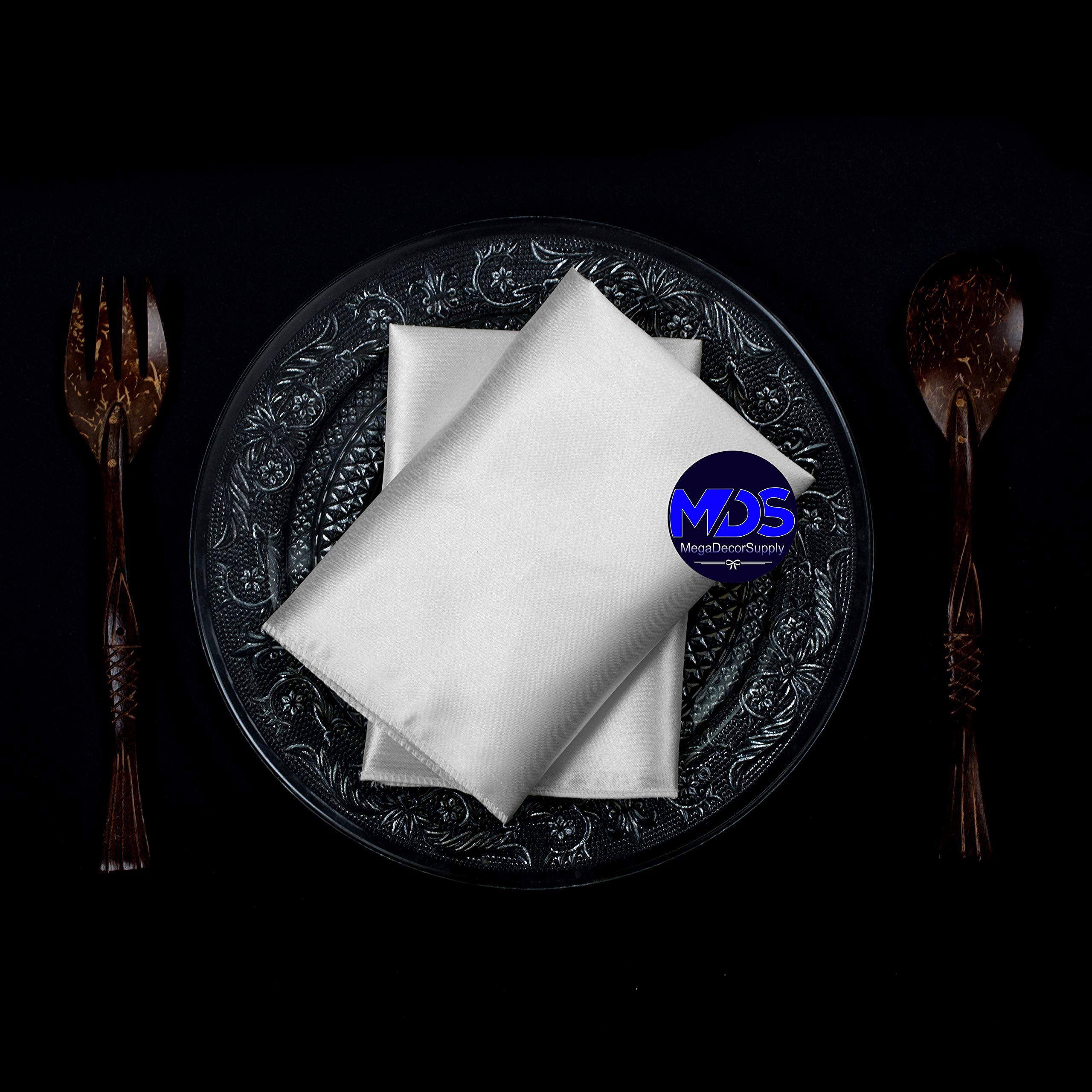 Mds Pack Of 100 Wedding Satin 12''X 12'' Square Dinner Napkin Or Handkerchief For Wedding Banquet Decoration - White