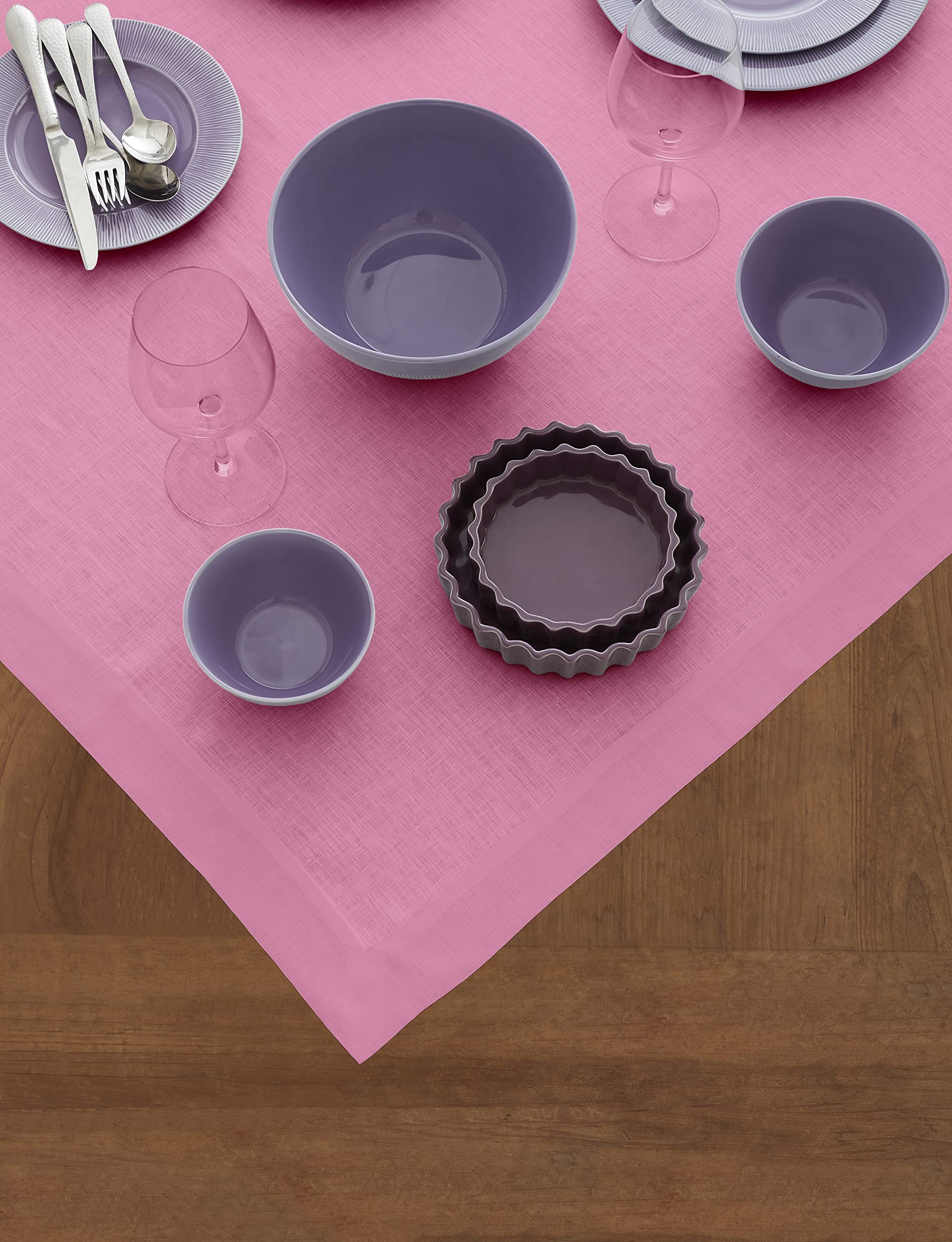 Solino Home Flamingo Pink Linen Square Tablecloth 52 X 52 Inch - Fete, 100% Pure Linen Table Throw - Machine Washable Tablecloth
