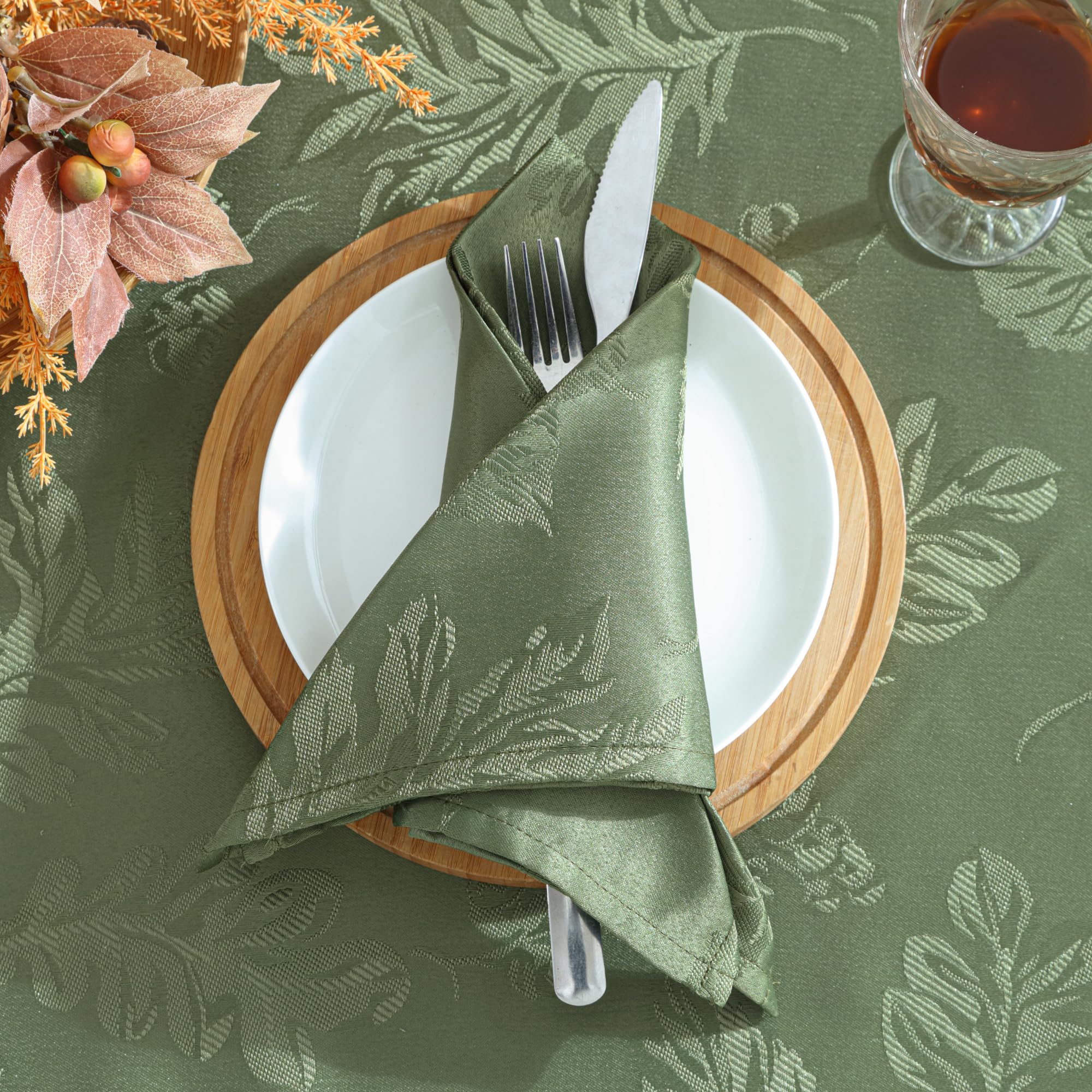 Elrene Home Fashions Elegant Woven Leaves Jacquard Damask Cloth Napkin Set For Fall/Harvest/Thanksgiving, 17'' X 17'', Pack Of 8