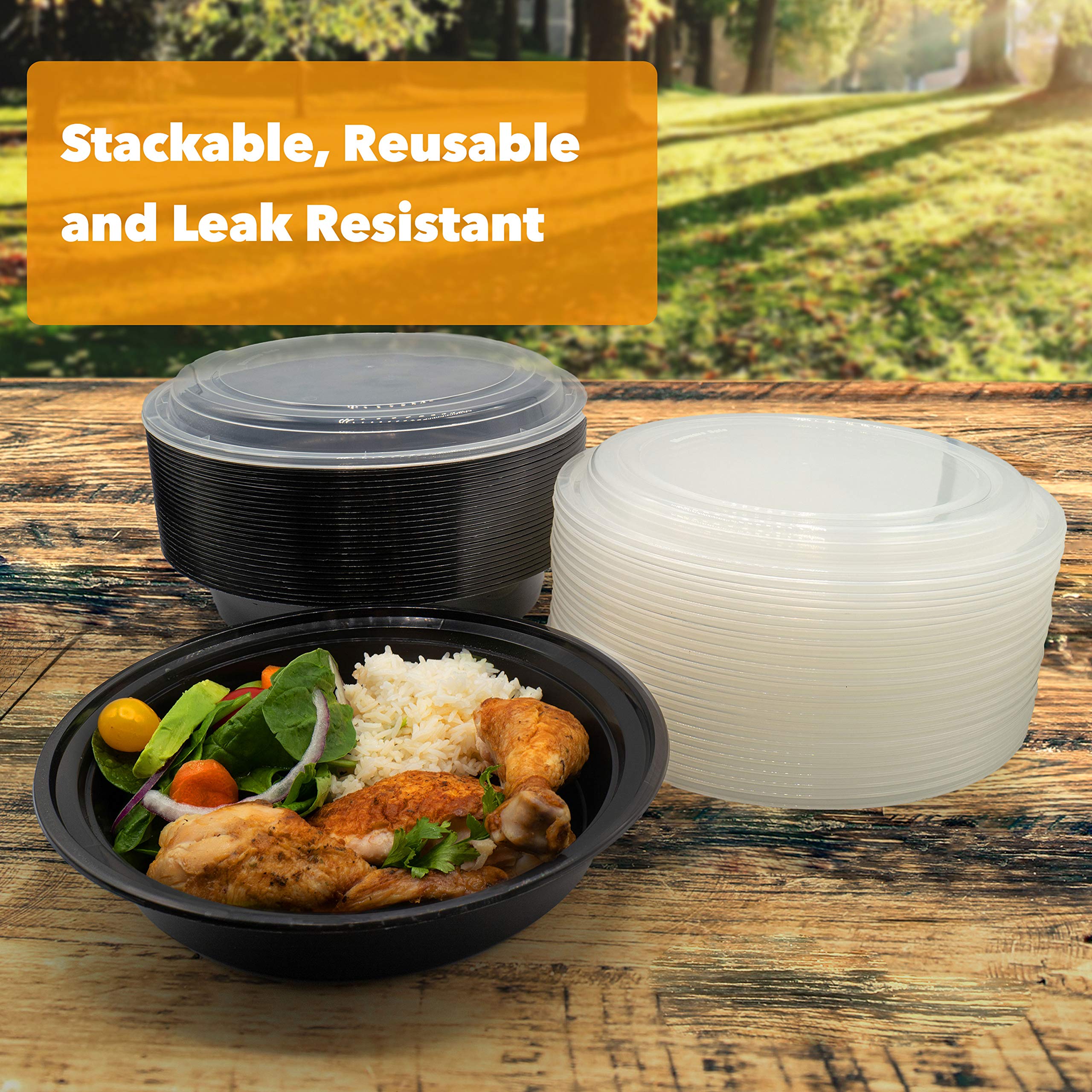 Just Pack It [50 Sets - 24 Oz] Round Food Storage Meal Prep Containers Box With Snap Tight Lids - Non-Spill Reusable Freezer Mic