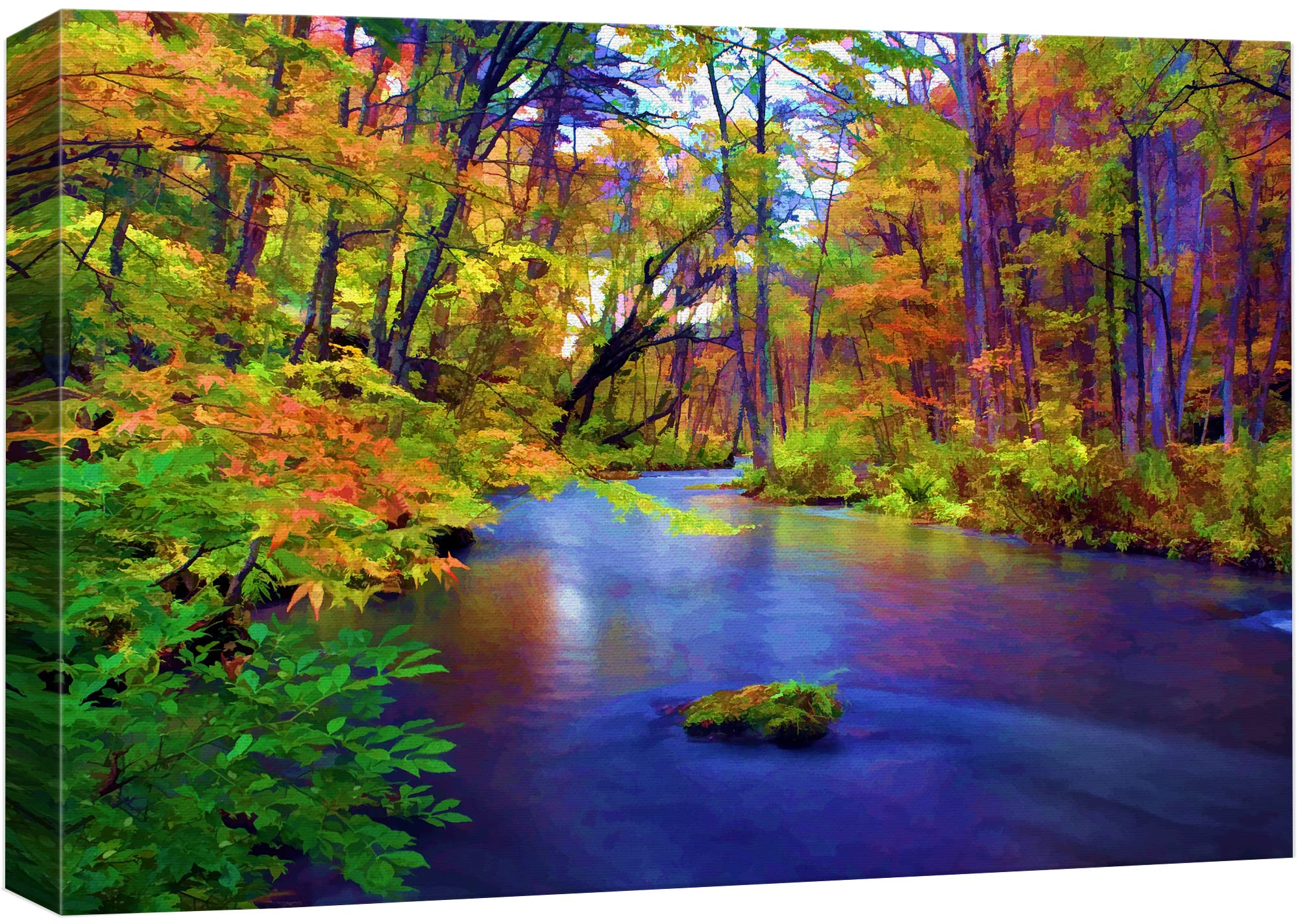 Wall26 Canvas Print Wall Art Multicolor Autumn Forest With Blue River Floral Nature Illustrations Realism Bohemian Scenic Relax/