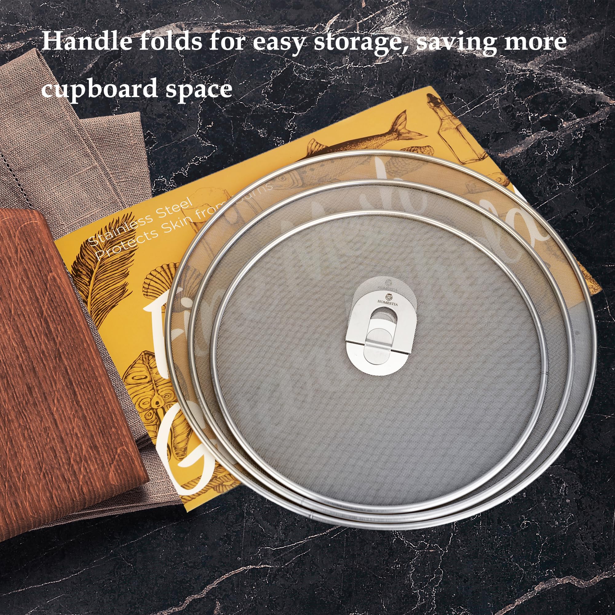 Homestia Grease Splatter Screen For Frying Pan Available In 10''/11.5''/13'' With Fold Flat Knob Fine Mesh Guard Shield And Catc
