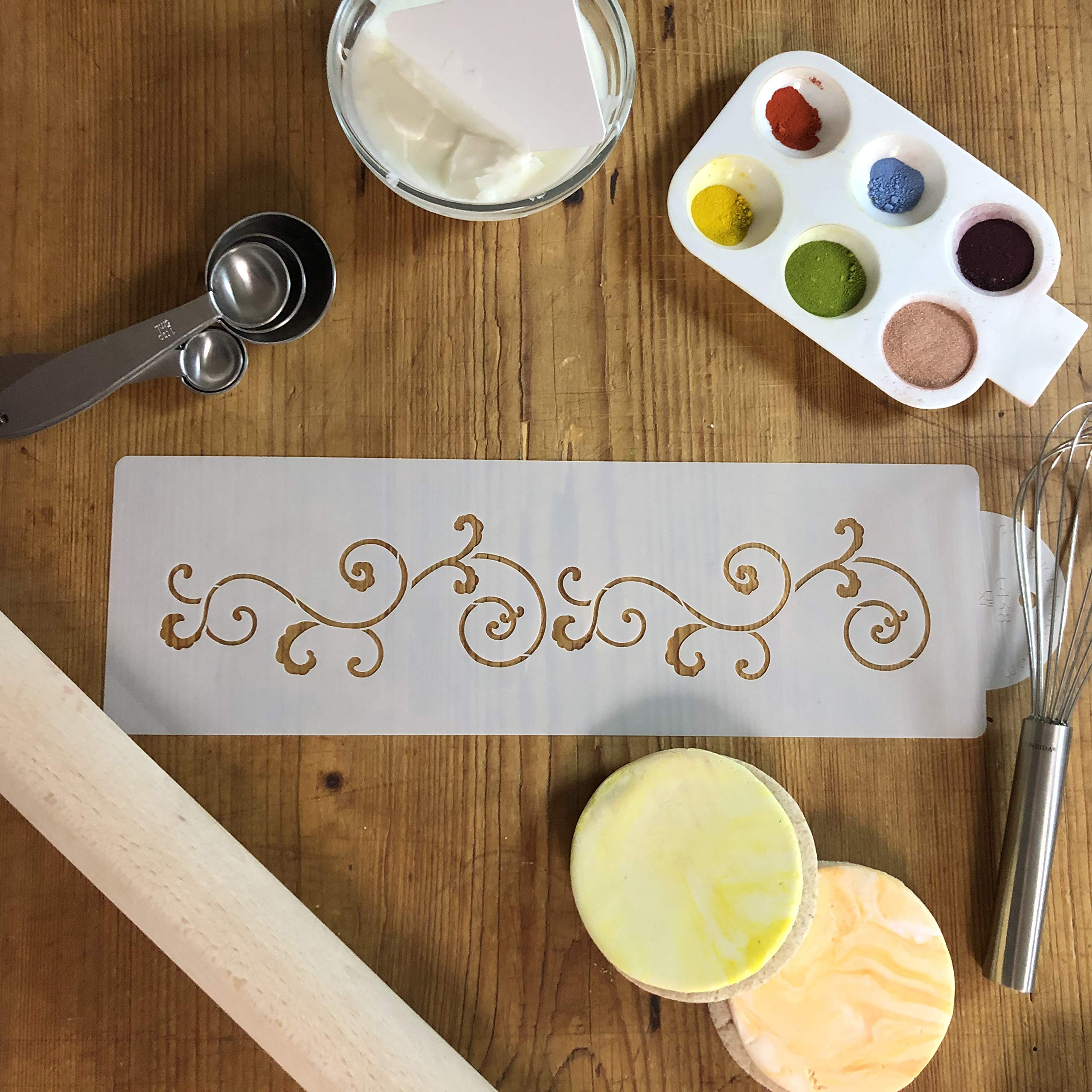 Designer Stencils Small Leafy Scroll Side Cake Stencil, Beige/Semi-Transparent