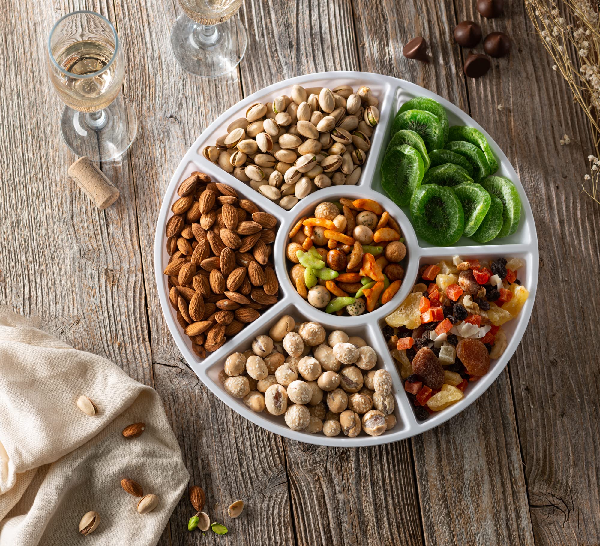 Plasticpro 6 Sectional Round Plastic Serving Tray/Platter (2, White)