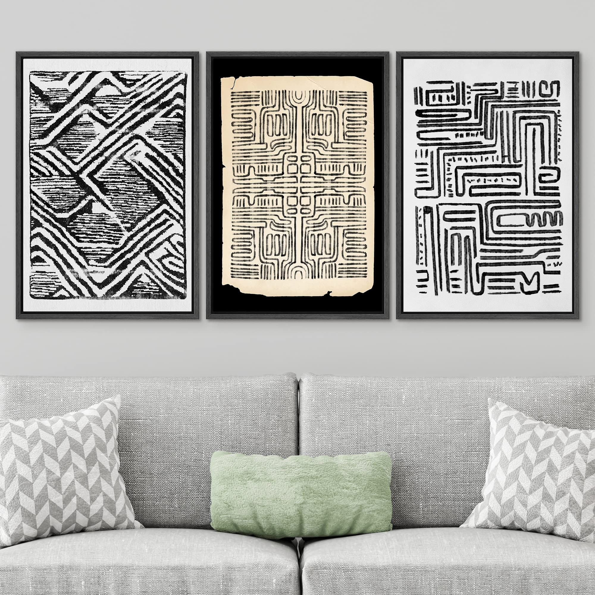 Signwin Framed Canvas Print Wall Art Set Black & White Diamond Pattern Line Art Abstract Shapes Illustrations Modern Art Geometr