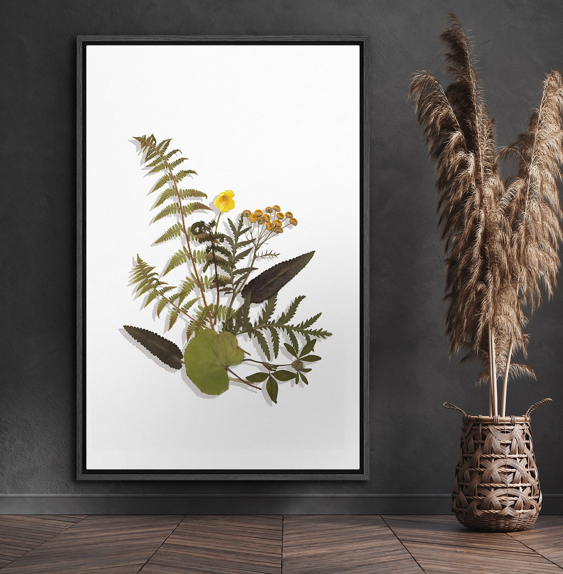 Signford Canvas Print Wall Art Fern Leaves & Yellow Poppies Floral Plants Illustrations Modern Art Rustic Group Colorful Cool Fo